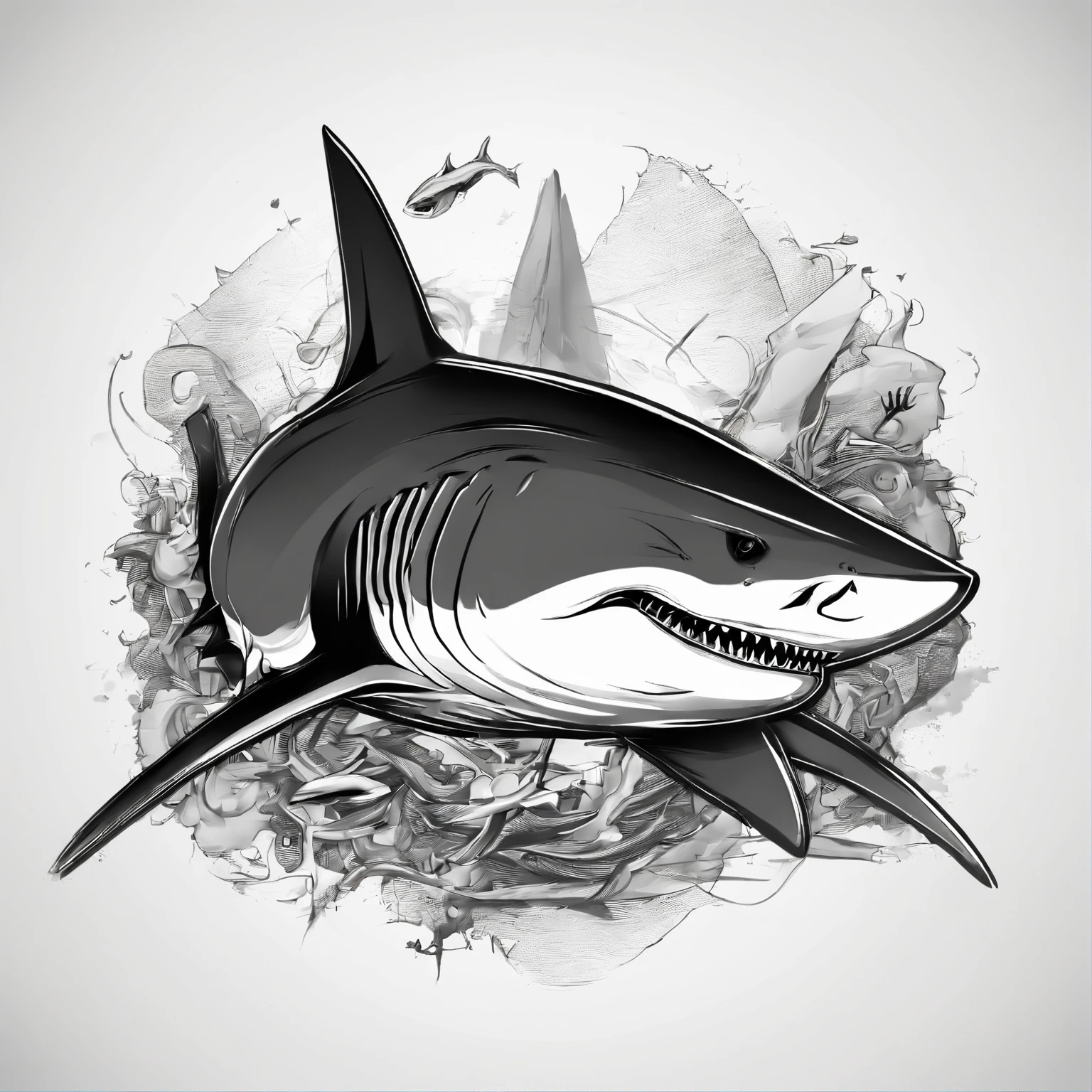 3D Vector Shark Logo Black and White