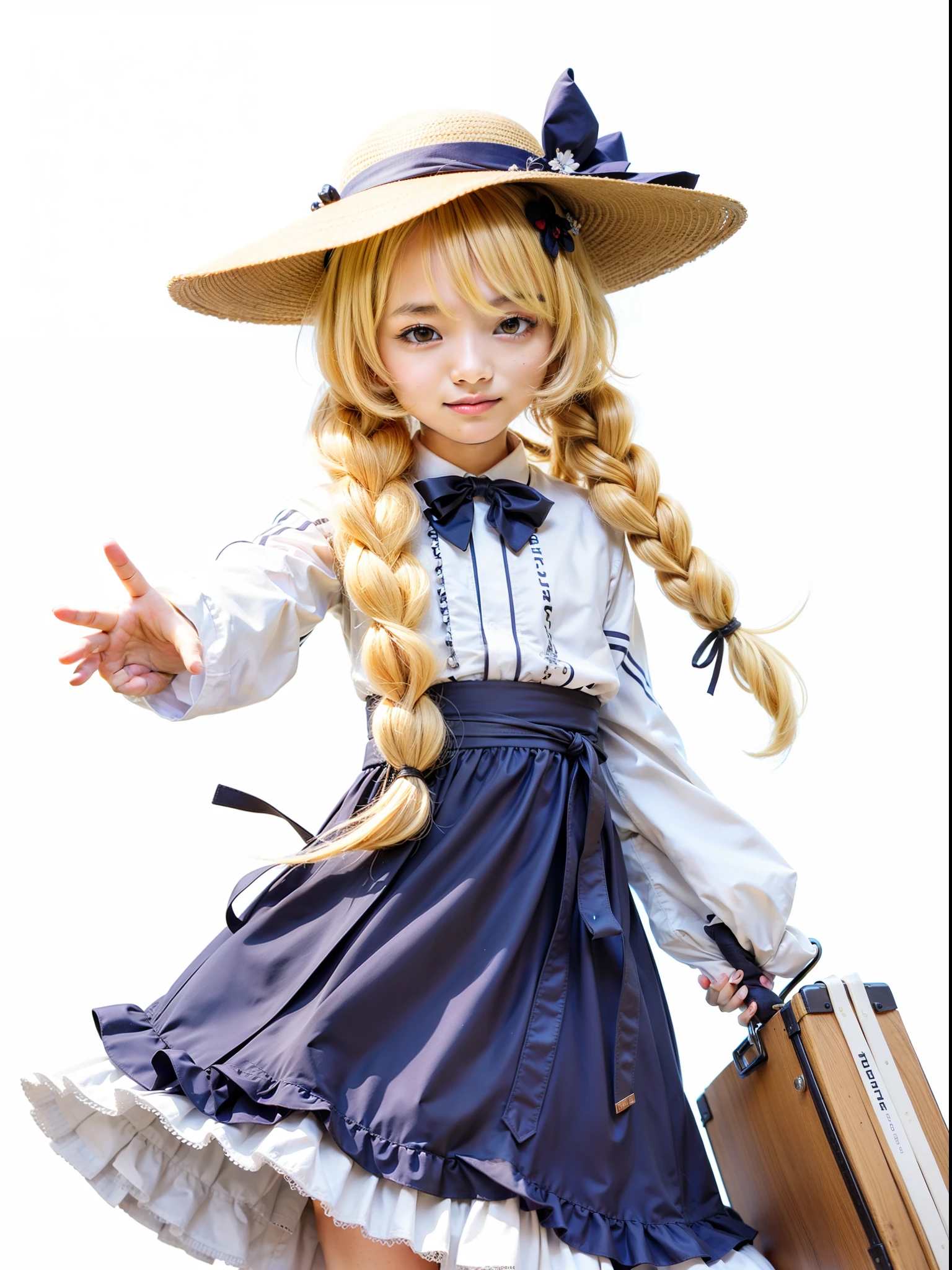 Jovem japonesa, cabelo loiro, olhos azuis