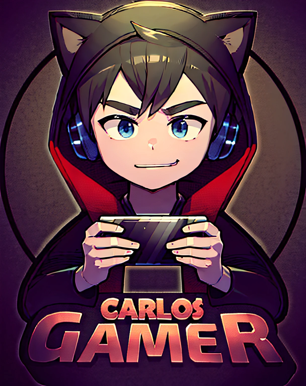 um personagem de desenho animado de um gato com fones de ouvido jogando um videogame, logotipo do jogo, Streamer do Twitch / Jogador Ludwig, inspirado em Akihiko Yoshida, Camilo GC, coriolios rpg estilo de arte, Avatar de videogame, Akihiko Yoshida!, video game character, Tema gamer, personagem de videogame, foto de perfil 1024px, personagem do jogo