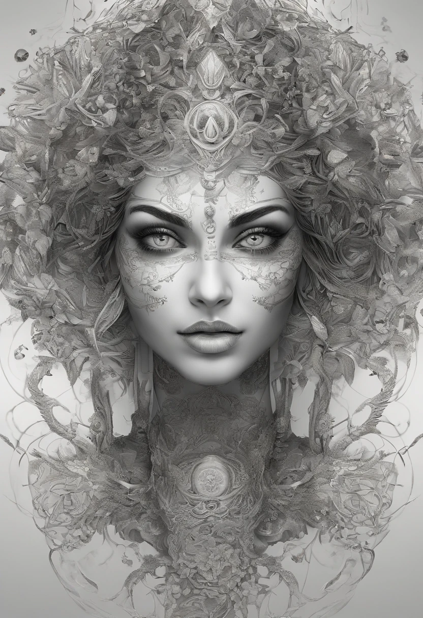 Por Joe Madureira, (duotono , Surrealismo pero extremadamente hermoso.:1.4), (Detalles intrincados, Obra maestra, La mejor calidad:1.4) , monocromo, contraste, tono, textura, Detallado, monocromatic, , Mirando al espectador