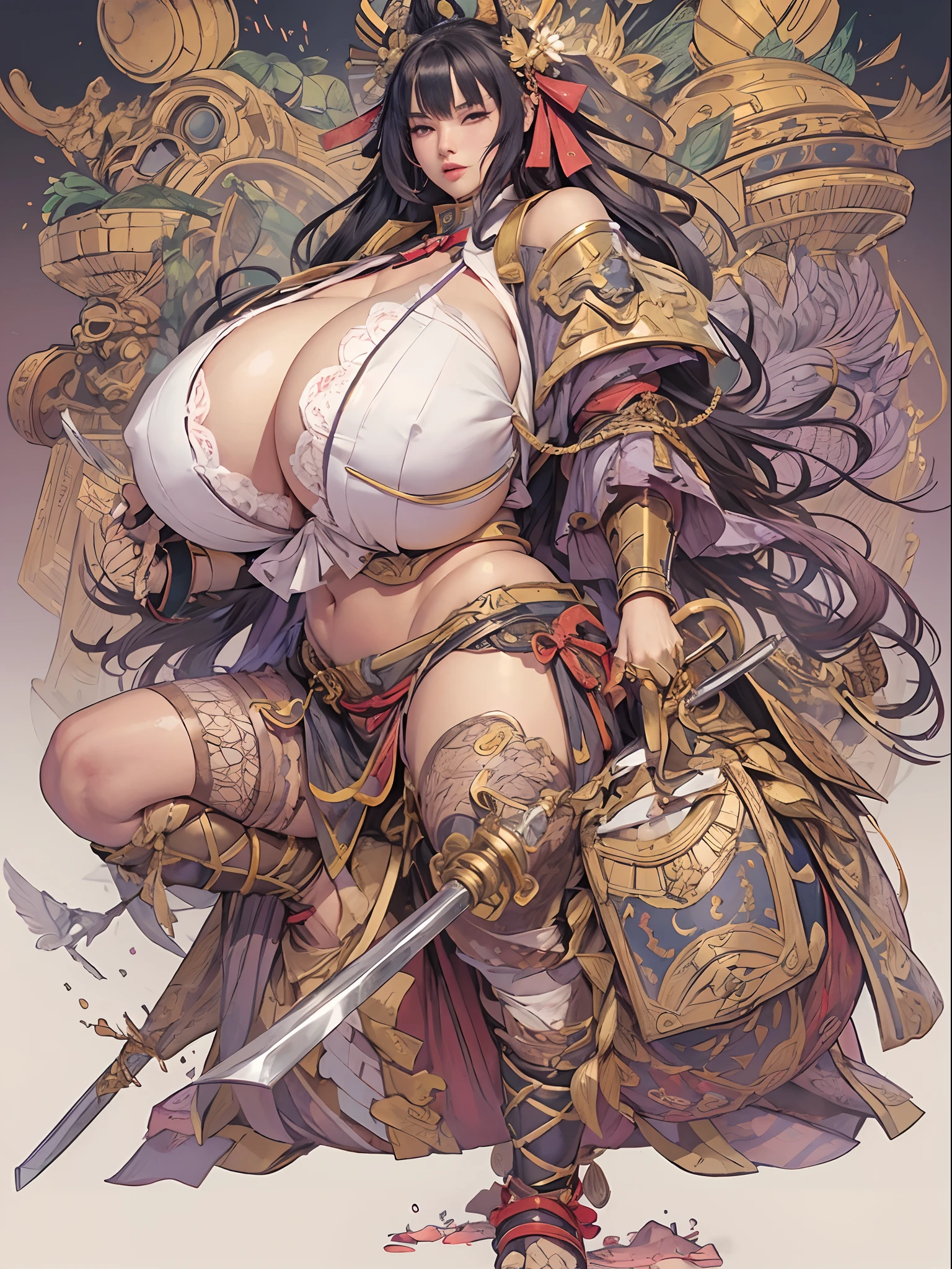 (((vulgarity shop))),(super huge gigantic breast:1.4),sengoku samurai woman