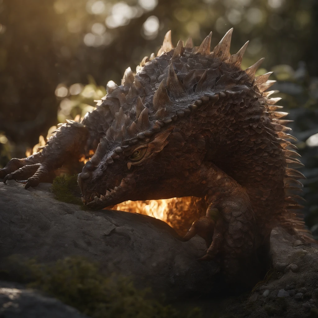 Golden Tenryu，Harsh red eyes,Close-up release of blood fire from the nose,Chest scales,high high quality,8K,Many details,Fire lettuce,Alas,4 legs,Spotted claws,golds,dangers,fires,dentes pontiagudos,big dragon,immensity,threatening,imponent