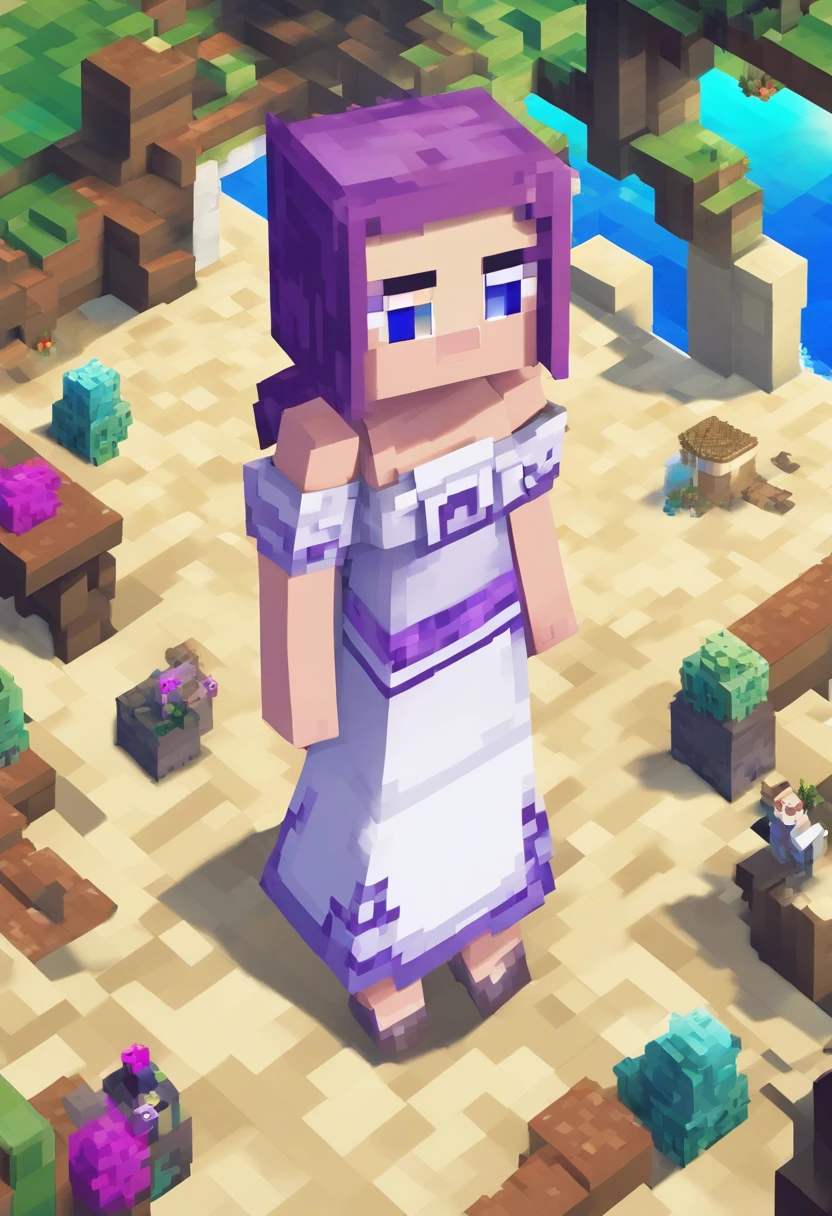 1girl,hight resolution, hiquality, Masterpiece, mxmkWhiteDress, Bare Shoulder, violet eyes, whitedress, braid, chocker, Beach