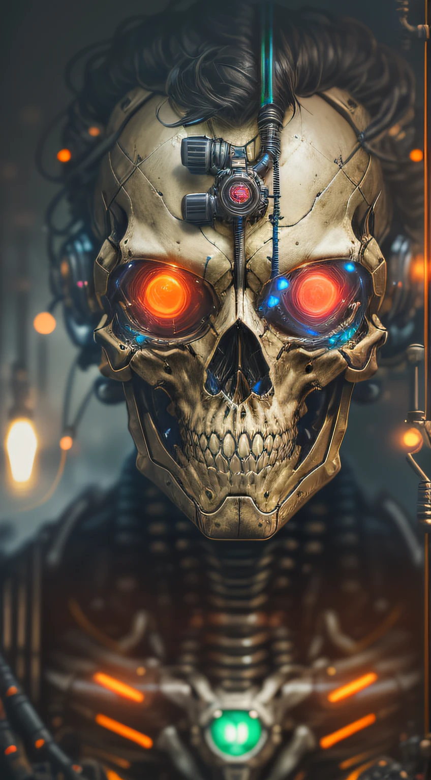 there is a man with a skull mask and goggles on, portrait of a cyber skeleton, cyberpunk skeleton, detailed portrait of a cyborg, cyber skeleton, close-up portrait of cyborg, cybernetic and highly detailed, mystical post apocalyptic cyborg, portrait of a cyborg, cyborg zombie, cyberpunk robot, portrait of a cyberpunk cyborg, cyborg portrait, portrait of cyborg