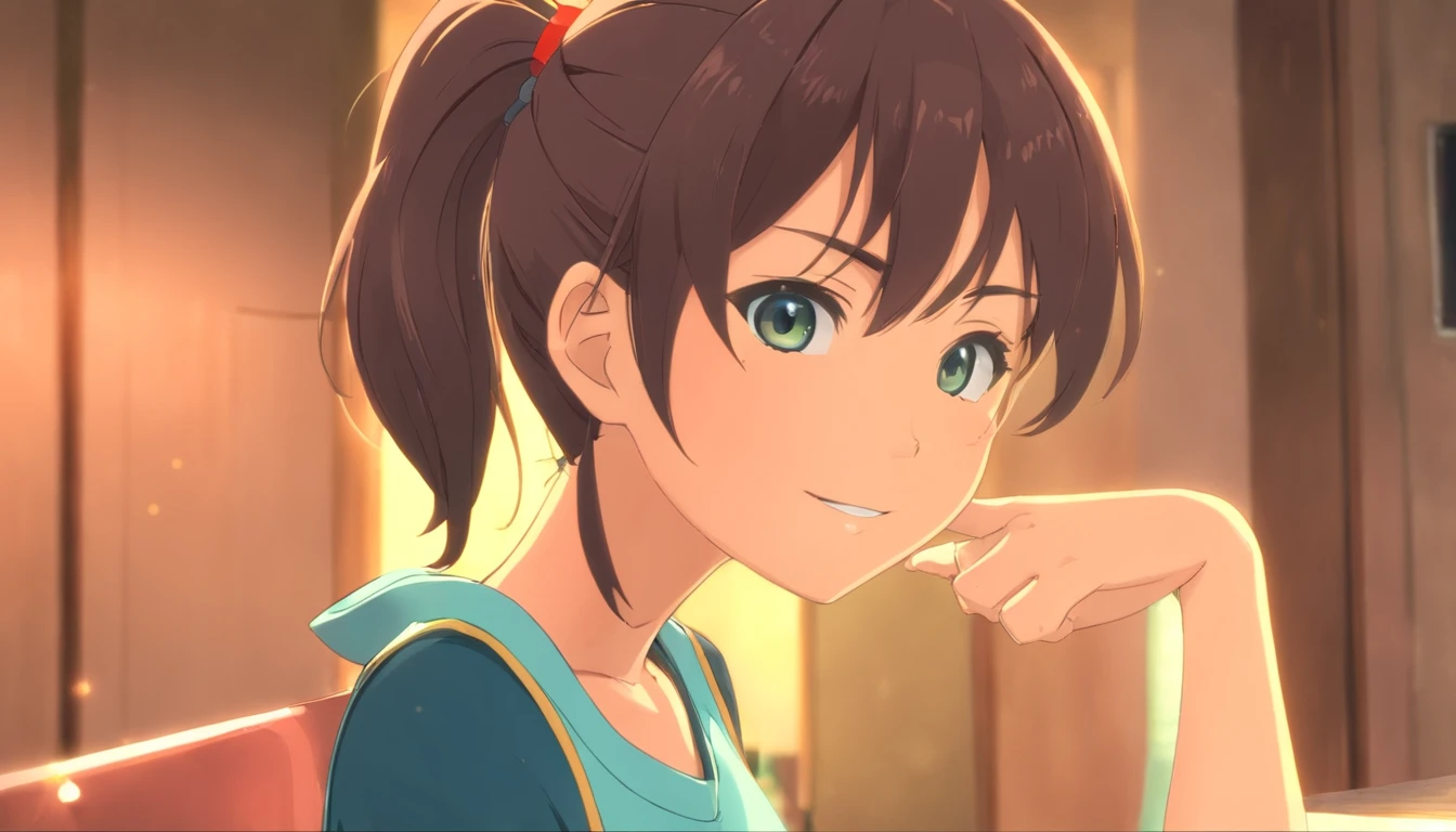 Sleeveless, pony tail, Japan girls, 8K, LAW Photos, Top Quality, Masterpiece, Realistic, Photorealistic super detail, one girls, Cute, The best smile, Beautiful eyes, hairlong, perfect facial features,