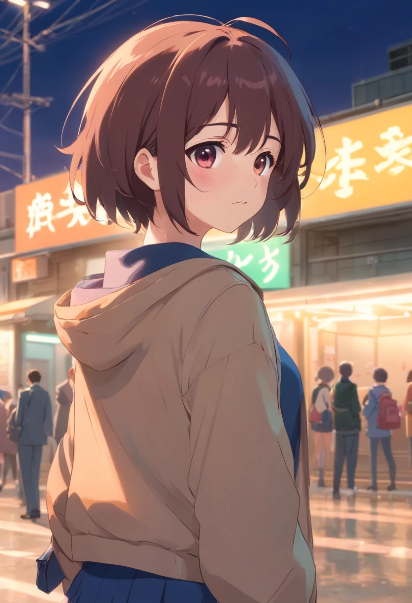 (master part), short hair, 1girl, cabelos floofy, curly hair, brat, Tsundere, slirt curto, high-school uniform, menina da escola,virada de costas,mostrar a bunda, e a calcinha molhada,amarrar, Embarrassed, Corar, trembling mouth, (irritado), from behind, cabelo rosa, Olhando para o Viewer, Outside, mochila, Panties, sexy