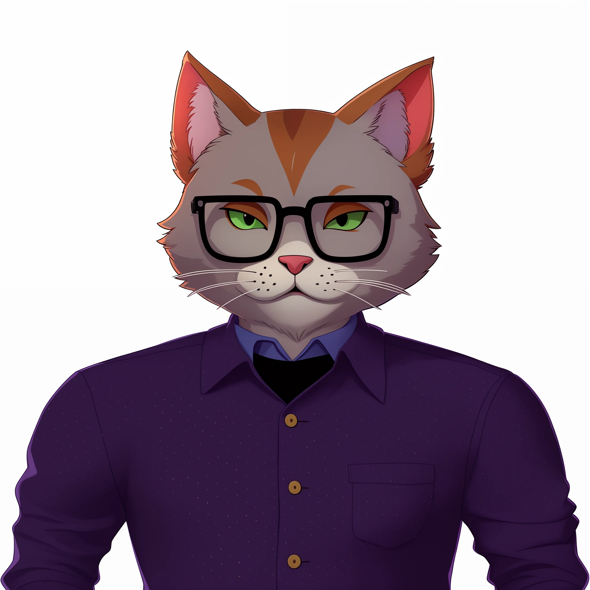There is a cat wearing glasses and a shirt with tie, Retrato de personagem peludo, Retrato de antro, gato antro, Retrato de antro da obra-prima, um gato antro, Personagem altamente detalhado, retrato detalhado do caractere, bonito impressionante realista, anthropomorphic cat, Retrato do personagem do homem nerd, retrato de alta qualidade, desenho peludo profissional, Retrato do conceito do personagem de mim