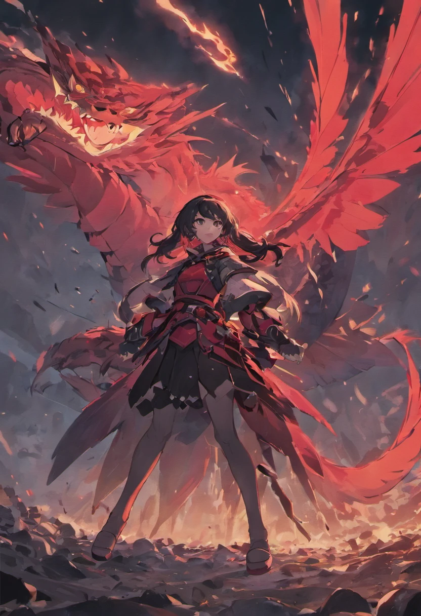 (Ying-Drachengott),(big red wings),(Black scaly snake body), (dangerous battle cry), (Durch die Wolken), (Gipfel der Berge), (Komplex), (Super Detail), (gloomy mountains Hindergrund), (Powerful wings), (Mondnacht), (gloomy), (best qulaity)
