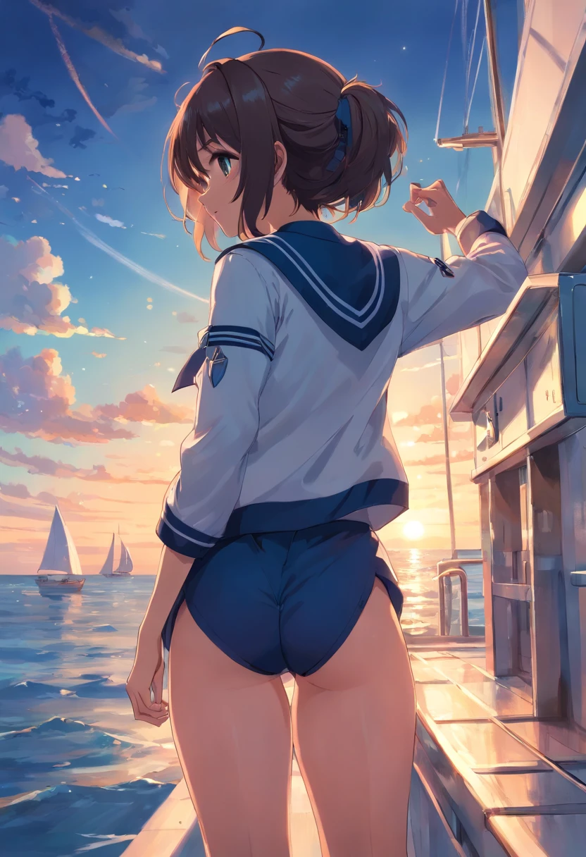 girl with　Panchira　a sailor suit　animesque　quadratic element　High quality