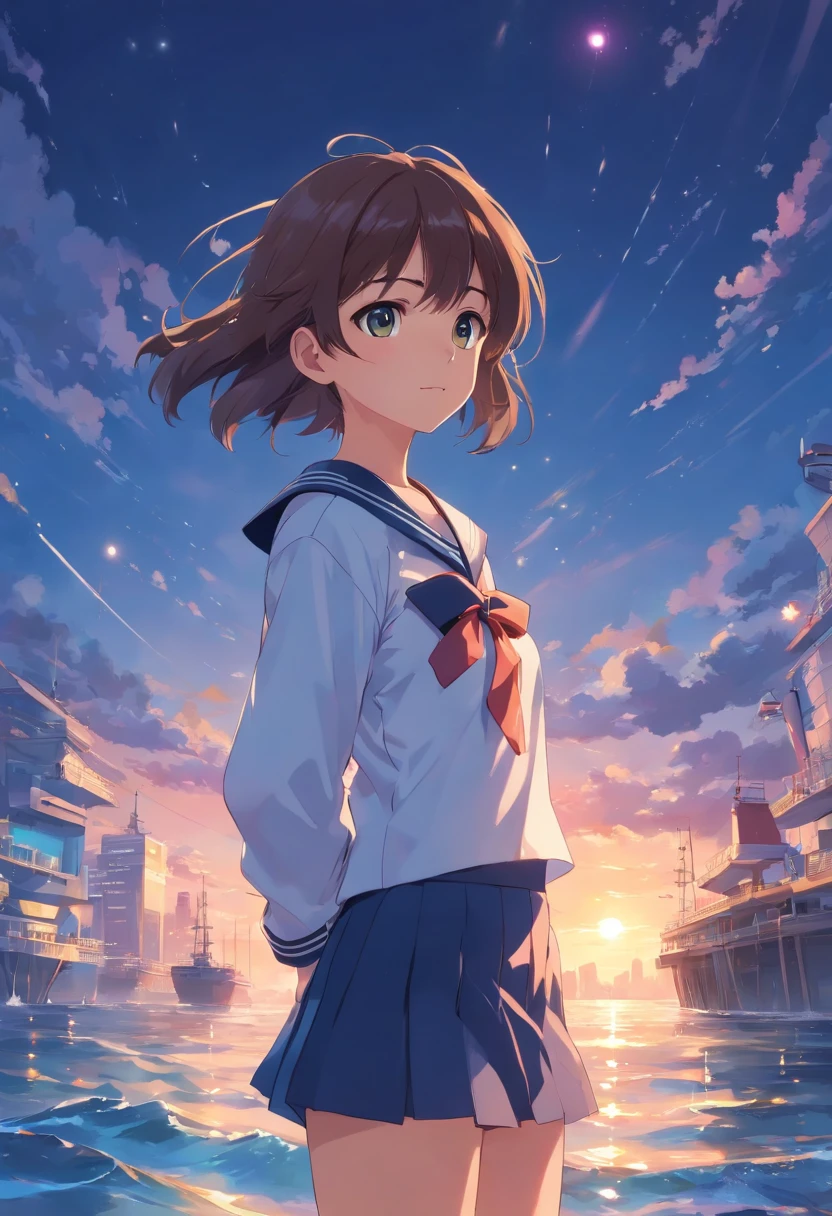 girl with Panchira a sailor suit animesque quadratic element High quality