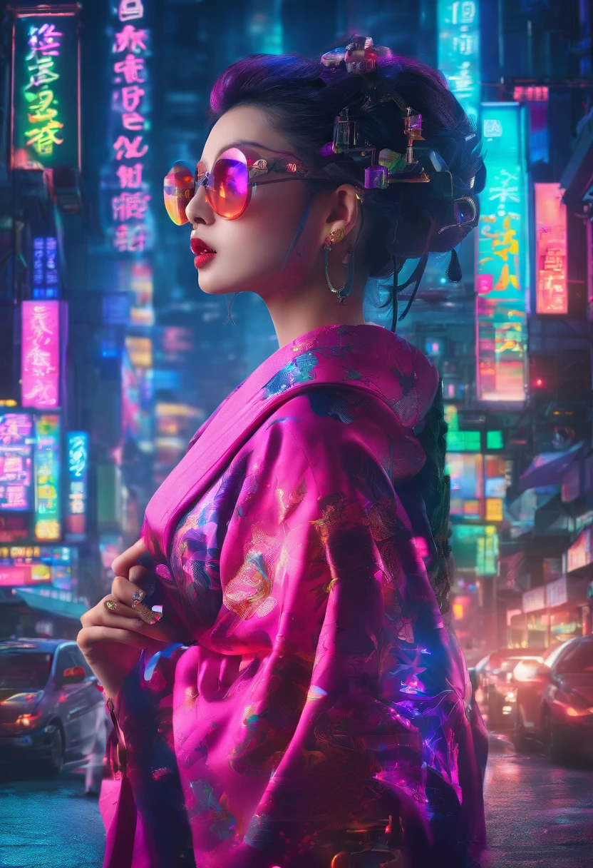 Makashi kimono、ganja、geisha、smokeing、10 people、Inhale smoke、cyberpunked、near future、Product Images、Landscape ratio image、Background through、Hemp leaf hair ornament、Background transparent