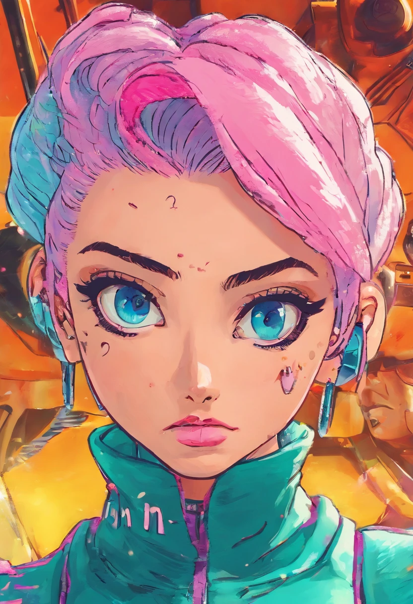 Uma mulher jovem linda atraente inspirada em Emily Rudd, como Emily Rudd, (((com traje de cosplayer de Bulma personagem de dragon ball))), (((Autorretrato do rosto , rosto realista))), (((roupa perfeita, intricate realism)))