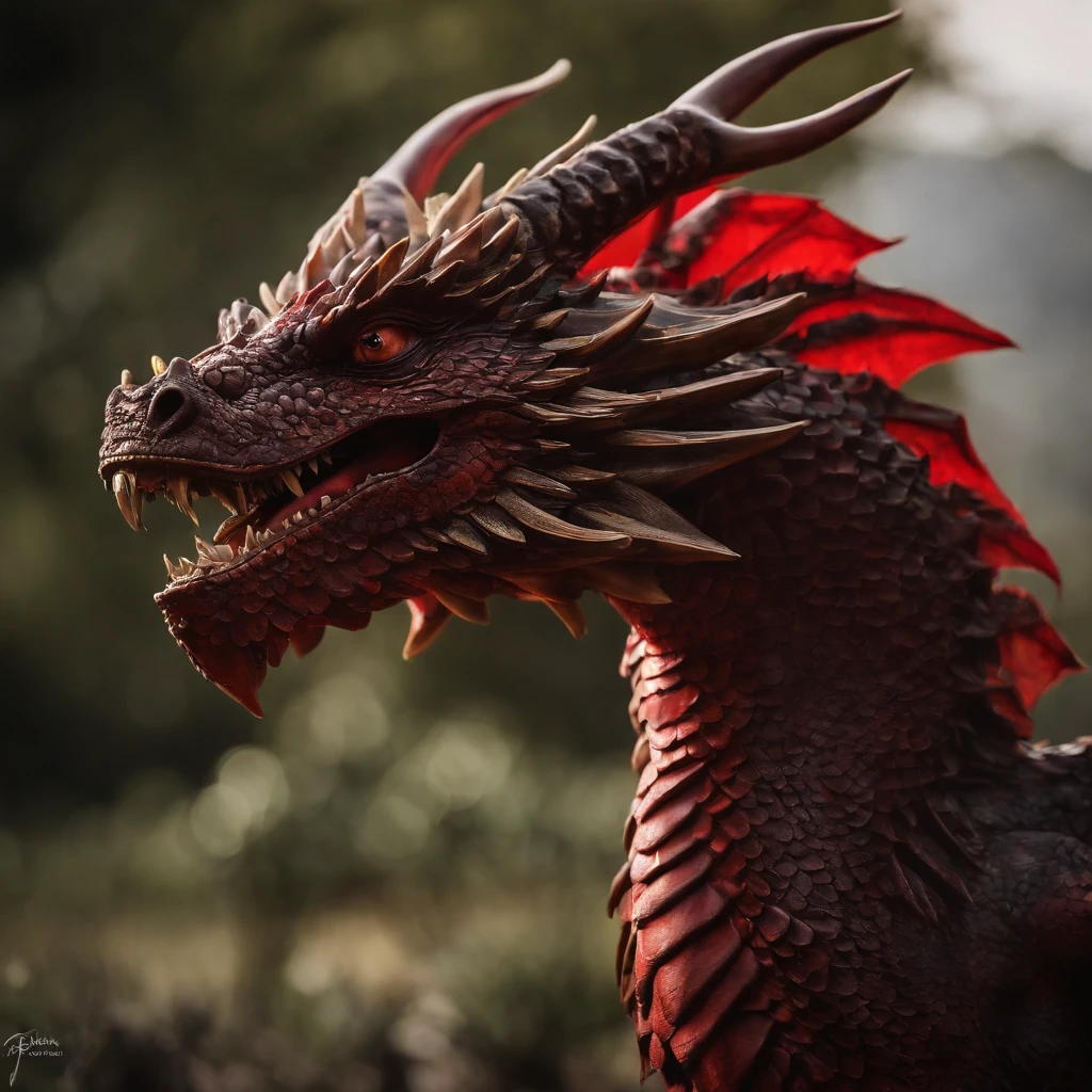 Tenryu Dourado，Rough red eyes,Close-up release of fire blood from the nose,Chest scales,alta qualidade,8k,muitos detalhes,Alface de fogo,Infelizmente,4 pernas,Garras manchadas,Ouro,Perigos,fires,dentes pontiagudos,big dragon,imensidade,Threatening,imponente