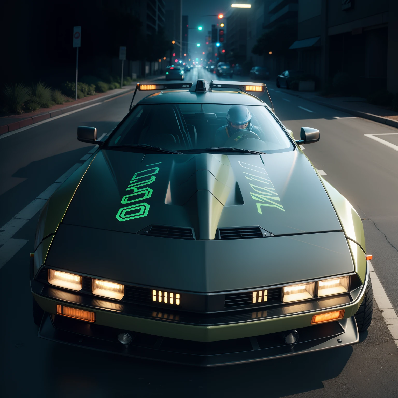 Ninja turtle themed DeLorean, 8K, super detail neon lights,