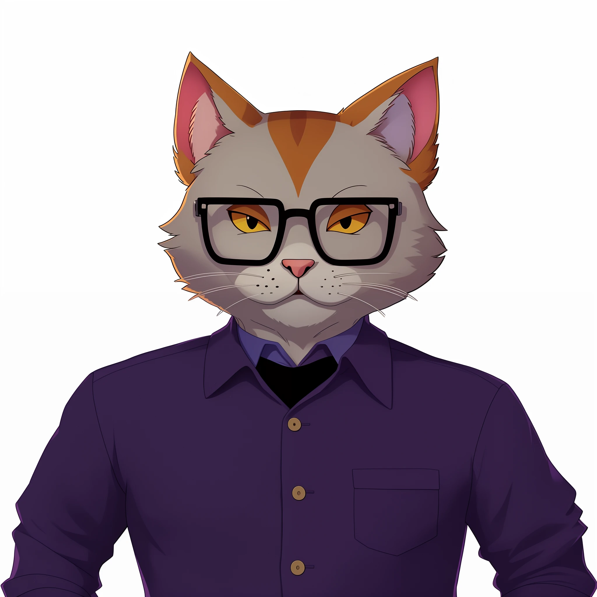 There is a cat wearing glasses and a shirt with tie, Retrato de personagem peludo, Retrato de antro, gato antro, Retrato de antro da obra-prima, um gato antro, Personagem altamente detalhado, retrato detalhado do caractere, bonito impressionante realista, anthropomorphic cat, Retrato do personagem do homem nerd, retrato de alta qualidade, desenho peludo profissional, Retrato do conceito do personagem de mim