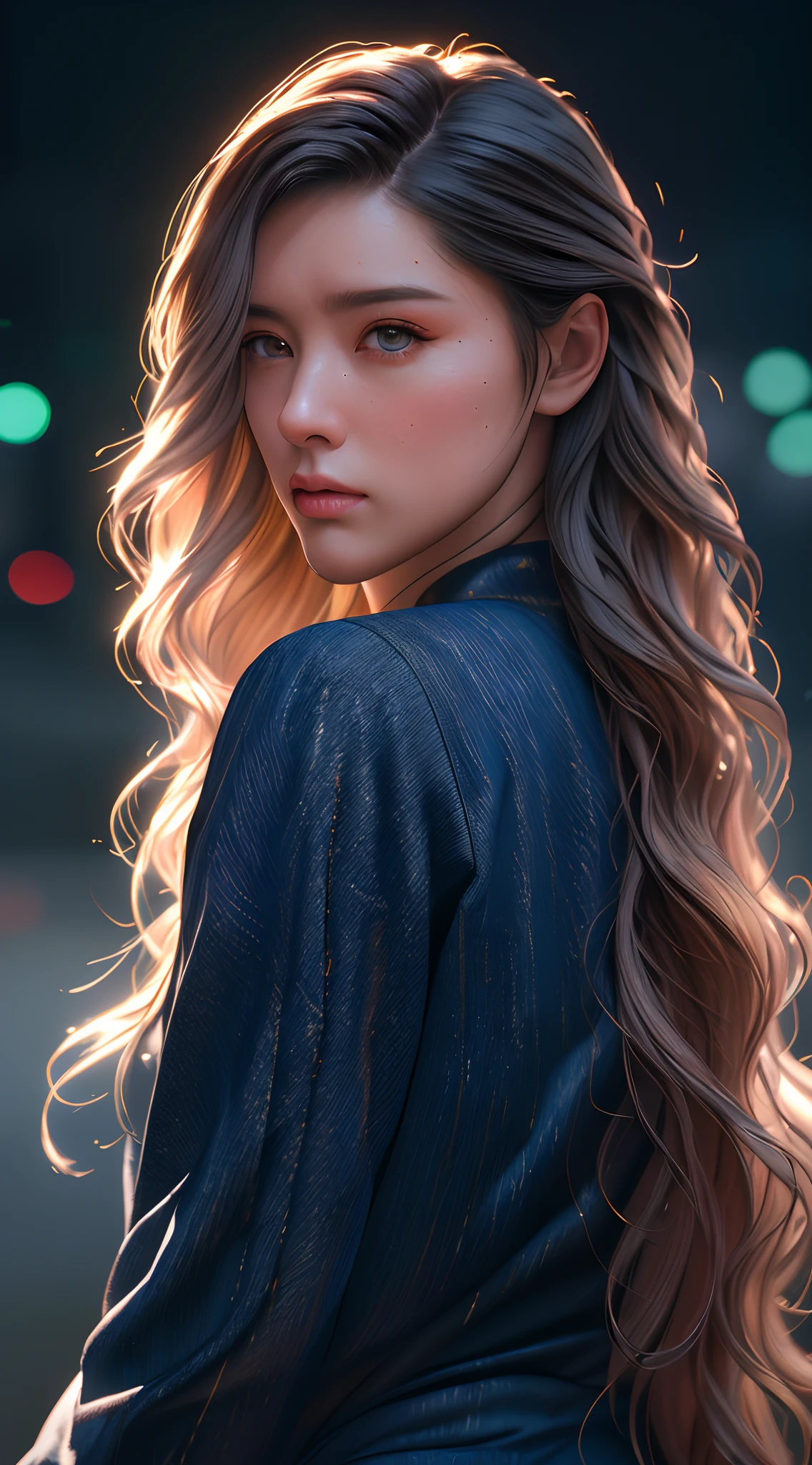 Full face portrait photo of a 25-year-old Russian girl, RAW, beautiful woman, semi-open strawberry lips, dimples, wistful look, (extra long wavy brown hair), ((detailed face)), ((detailed facial features)), (finely detailed skin), pale skin, (deep neckline detailed high-tech cyberpunk dress), cyberpunk megacity environment, (cool colors), damp, damp, reflections, (masterpiece) (perfect proportion)(realistic photo)(best quality) (detailed) shot on a Canon EOS R5, 50mm lens, F/2.8, HDR, (8k) (wallpaper) (cinematic lighting) (dramatic lighting) (sharp focus) (intricate), RAW photo, RAW photo, gigachad photo, posing for camera, black jeans, back arms, 8k uhd, dslr, high quality, grain film, Fujifilm XT3, film stock photography 4 kodak portra 400 camera f1.6 lens rich colors hyper realistic texture dramatic lighting unrealengine trend in artstation cinestill 800 tungsten, toughboy style, ultra focus face, intimidating, in fighting position, short messy hair, muscular, bursting veins, beaded, extremely detailed, photorealistic, realistic, incredibly absurd, highly detailed, sharp focus, (Professional Studio Lighting), (Professional Color Grading), Edge Lighting, Dramatic lighting, Cinematic lighting, Lumen reflections, Soft natural lighting, Soft color, Photon mapping, Radiosity, (Beautiful eyes), (Eyes detailed), (Detailed face), symmetrical eyes, sharp eyes, cold face, full body,