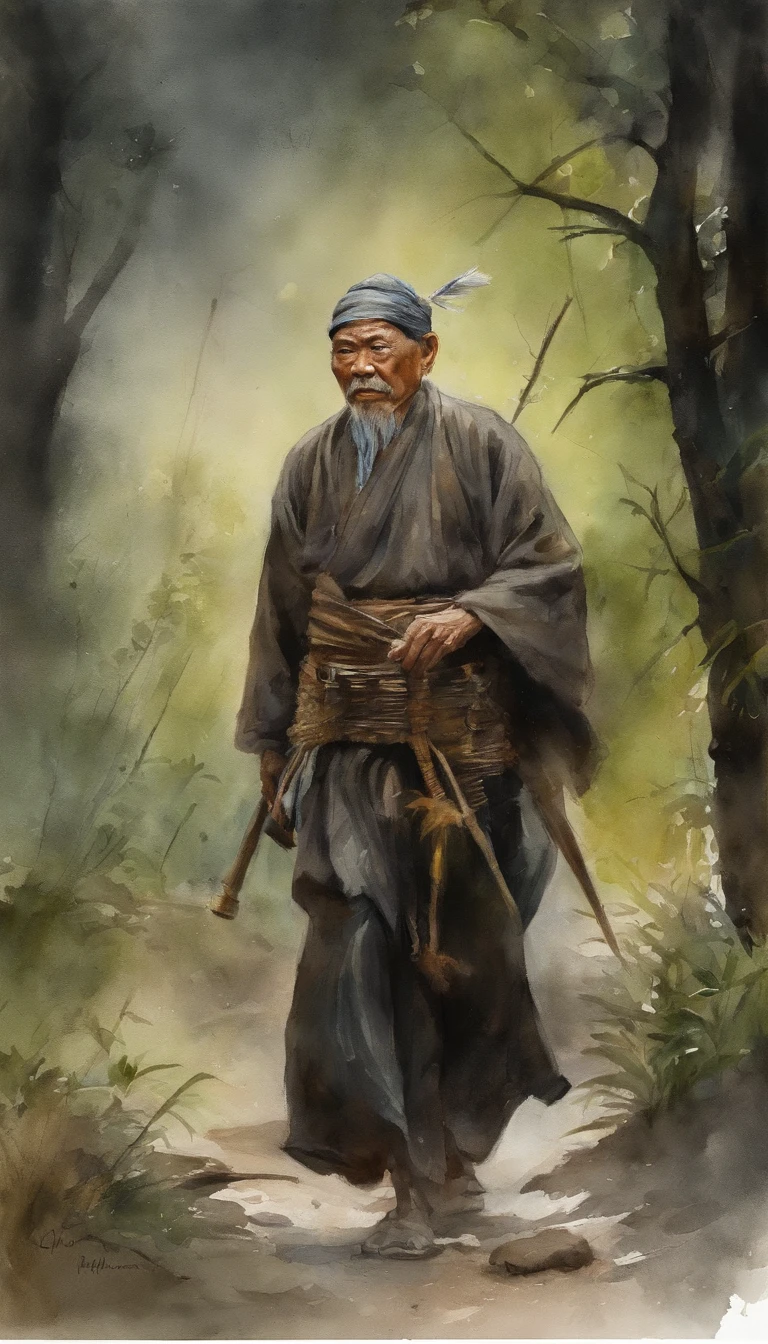 tmasterpiece, Handsome old samurai walking through the jungle among fireflies, (Alto detalle: 3 s), rough face, piel natural, Alta calidad, NSFW, ojos hermosos, (Caras y ojos detallados), (la cara: 1 2), ruido, extra, Realphotos, ....PSD, lamp film photography, foco nítido, Contrasted lighting, Aspectos detallados, High resolution 8K, incredible details, Realista, professional photo shoot, 8K UHD, SLR camera, soft illuminaotion, Alta calidad, Film particle, Fujifilm XT3