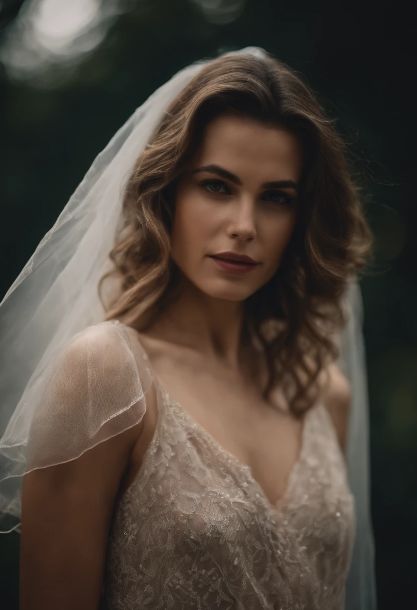 Retrato de uma mulher com roupas curtas e transparentes.