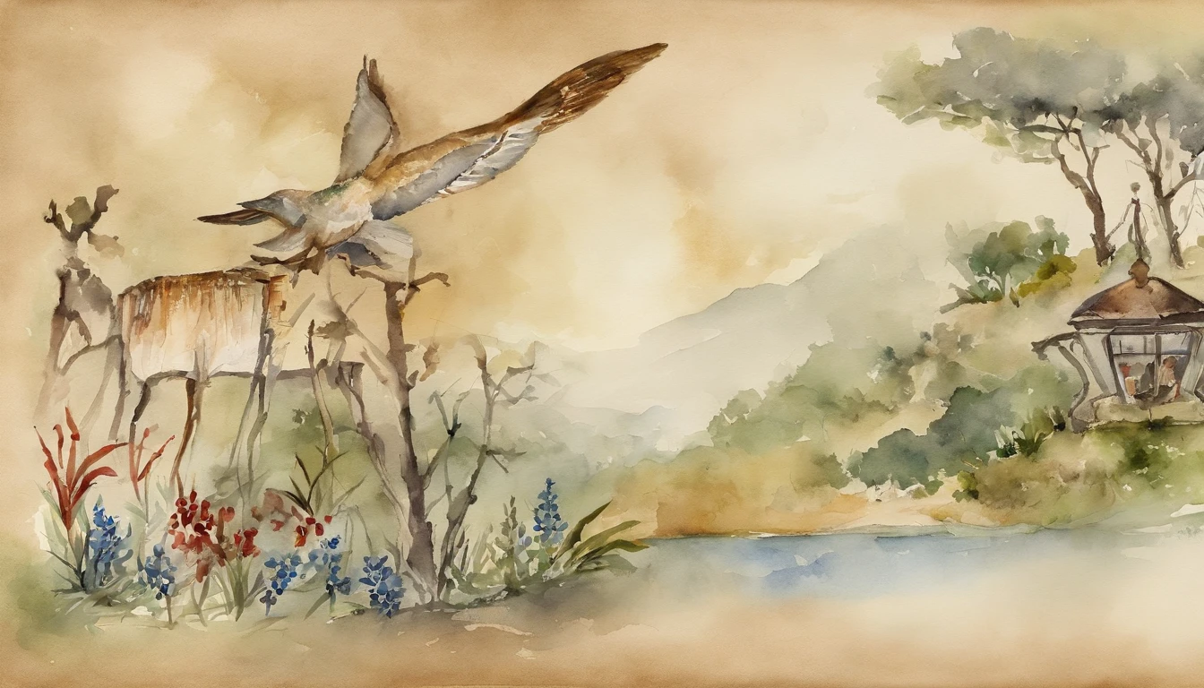 A vertical clock in the shape of an Ikari、Watercolor touch,