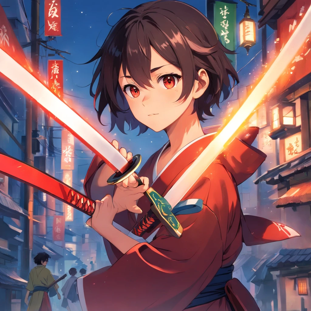 Uma garota de 15 anos, com coisas semelhantes ao mundo de kimetsu no yaiba, ela vai ter cabelos brancos de tamanho medio, olhos escuros, e um corvo azul em seu colo enquanto ela esta sentada,ela vaj estar sentada em um chao de madeira e olhando para cima, ela vai usar um haori preto com desenho de chamas vermelhas nele, ela vai ter uma katana em seu coudre que emite chamas laranjas