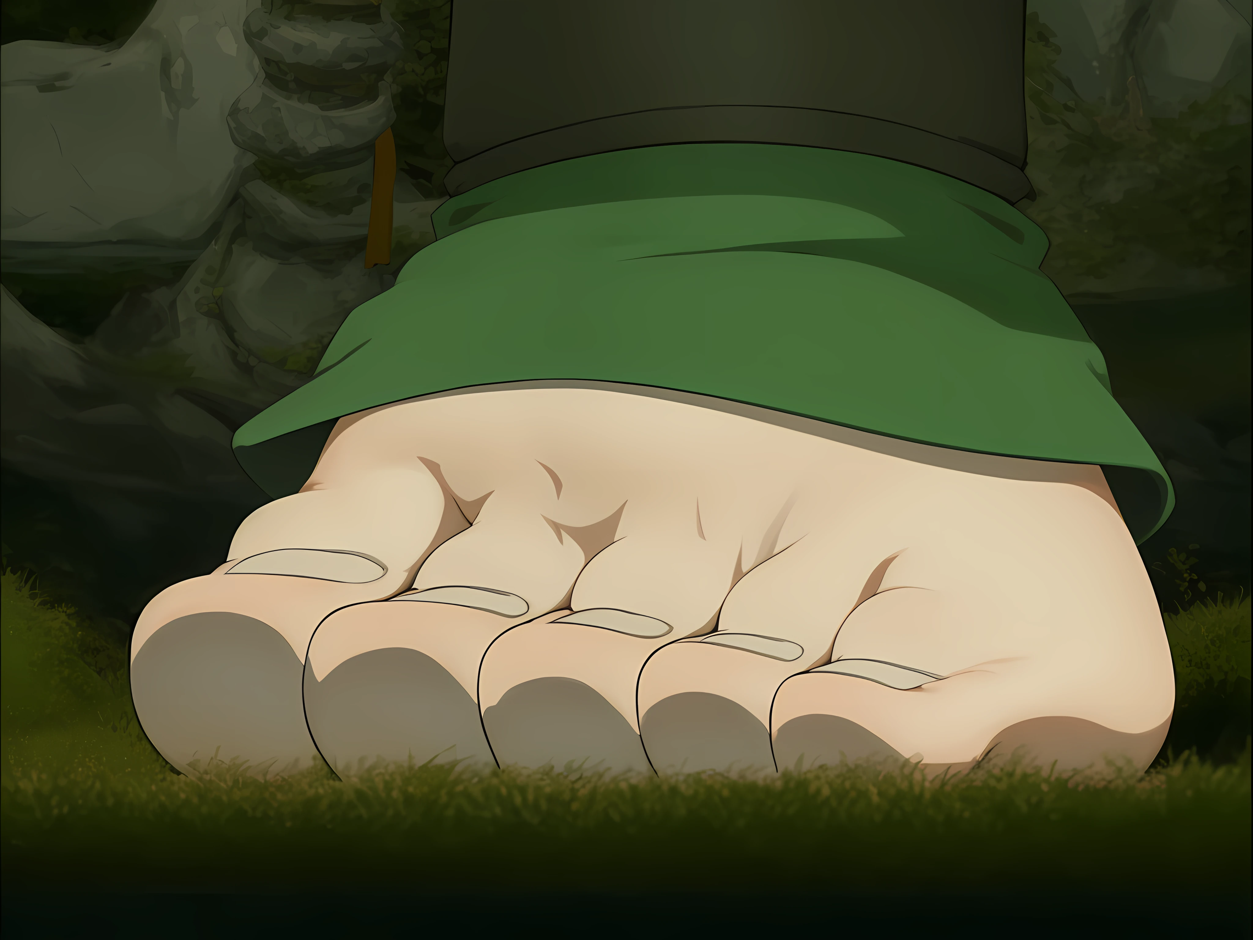 Anime image of a foot, close up one left foot, Toph Beifong, giant foot, fechar para cima!!, close-up view, Estilo de gesto pesado de closeup, muito perto, detailed close foot shot, anime, 5 huge toes, bulky foot