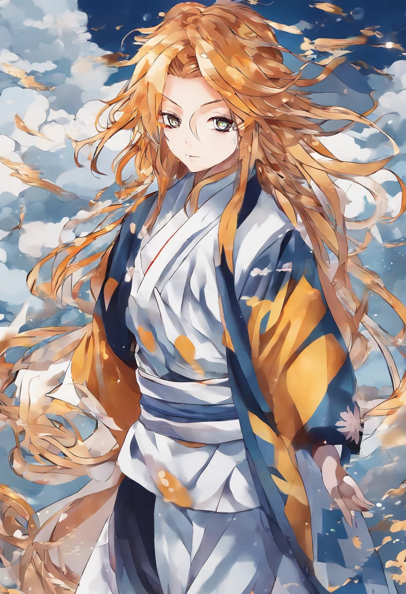Uniforme Kimetsu no Yaiba, Cabelo do Rengoku, Mulher, Olhos Claros, Espada de Fogo Azul.