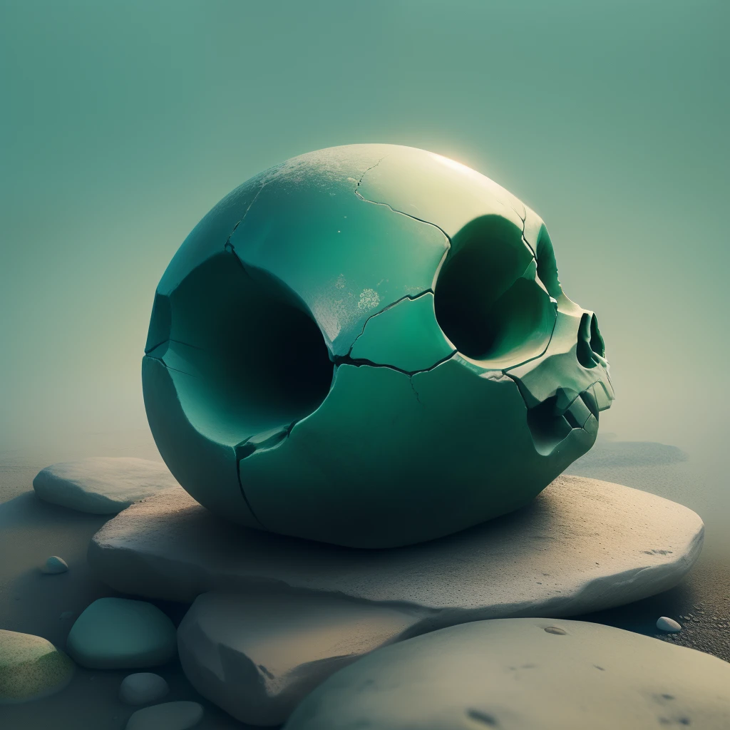 buffalo skull anthill lying on the ground, detailed, 3D rendered, around neon flowers and grass and fireflies, photorealistic, magical dark style