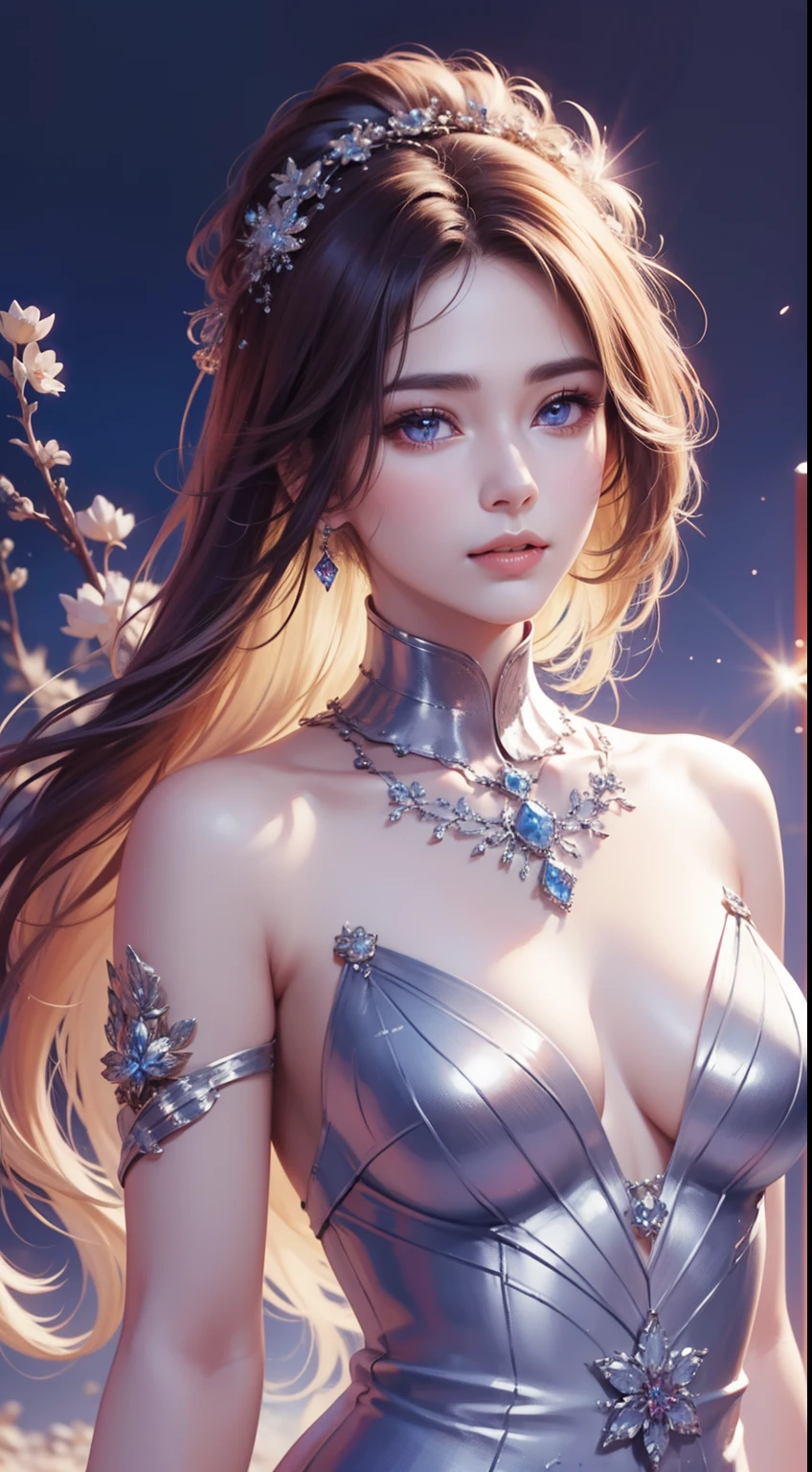 tmasterpiece,Highest high resolution,((themoon)),Dynamic bust of a beautiful aristocratic maiden,elegantly coiled brown chestnut hair,Purple clear eyes,Hair is covered with beautiful and delicate floral craftsmanship, Crystal Jewelry Filigree,Ultra-detailed details,upscaled,The Earth Rises。