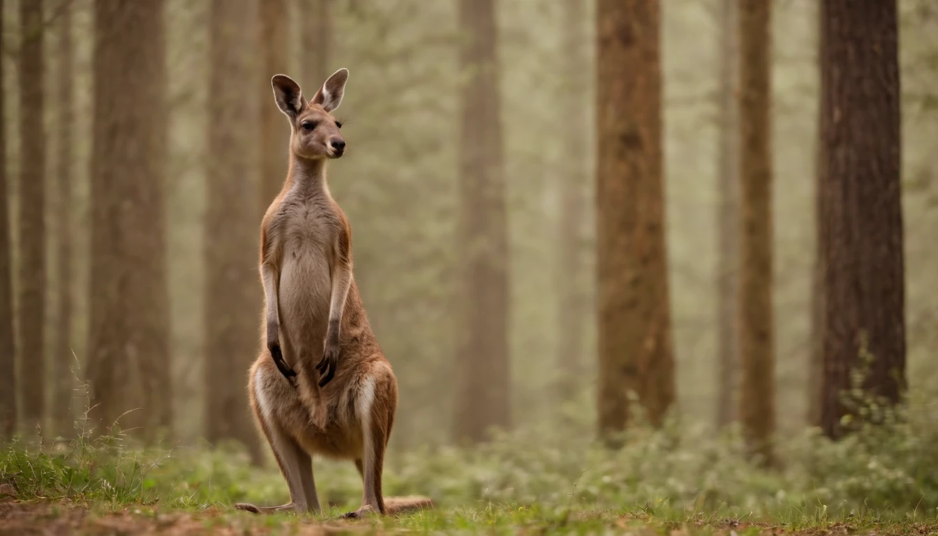 kangaroo，standing on your feet，the night，In the woods，8K，（（tmasterpiece）），hdr，highly  detailed，professinal