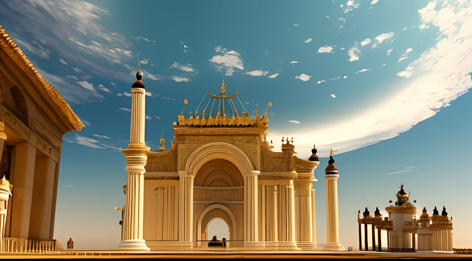 Mundo das Nuvens, anjos voando ao redor, Majestic gates and pillars, o sol, a lua e as estrelas, in sky, 
master part, best quality, ultra-detalhado, 
Sidon, Estilo Sidon
(fotorrealista), um extremamente delicado e bonito, profundidade de campo, filmic grain, professional lighting, 
photon maping, radiosidade, Physically-based rendering,