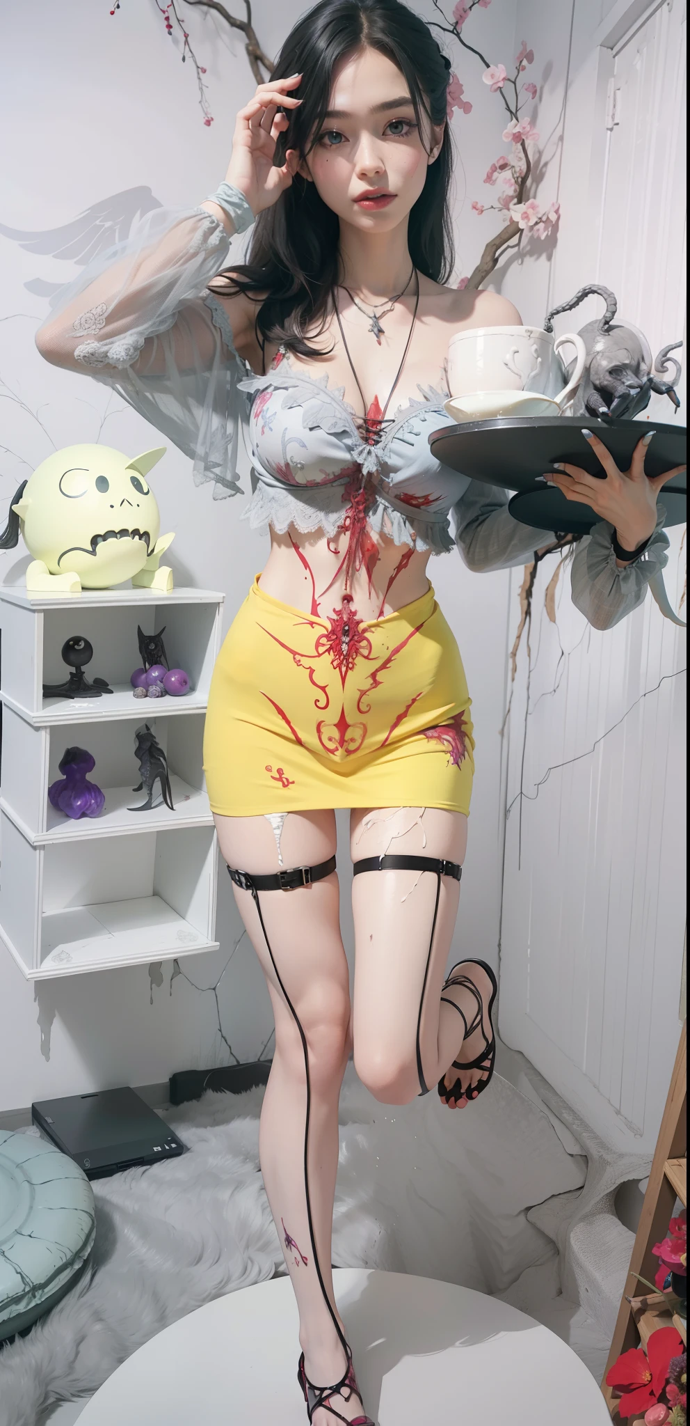 Fine matte paint,Skeleton Dark Angel,Haunted castle with large wings, Fill the drawing table with a knife,terroral,uncanny,horrid,secret terror,tentaculata,grape trees,The eye,uncanny valley effect teeth,all fours,Critters,Blood Moon,Woman's carcass,body art,Sexy beauty,8K,Blu-ray quality,Stunning graphics,