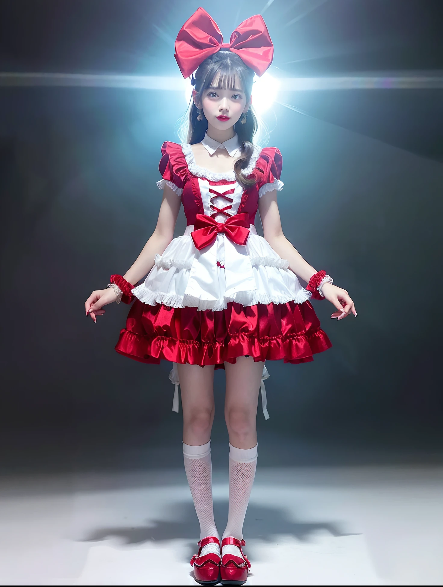 Arafe girl in red satin dress and bow tie, rococo ruffles dress, angelic pretty, frilly outfit, rococo dress, high quality costume, ta style, style of magical girl, Loliashion, fantasy outfit, Belle Delphine, fantasy dress, Costumes with red accents, Light red, Ice red dress, maid dress, loli in s