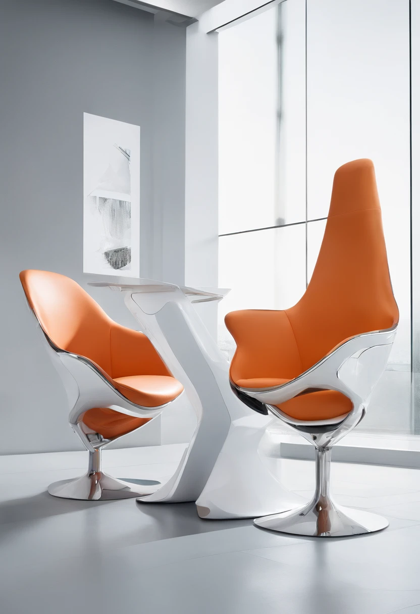 table, 2 armchair, futuristic, minimalist, studio photo