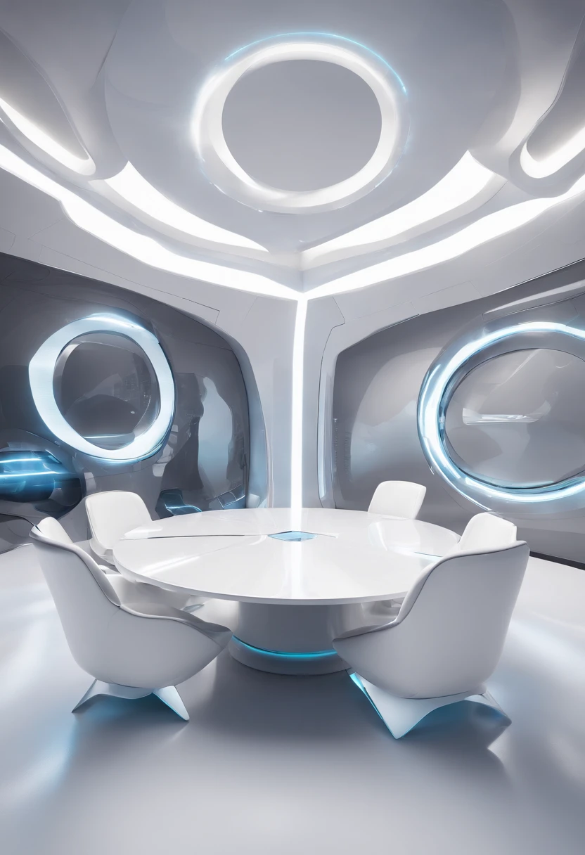 table, 2 armchair, futuristic, minimalist, studio photo, cgi, 8k
