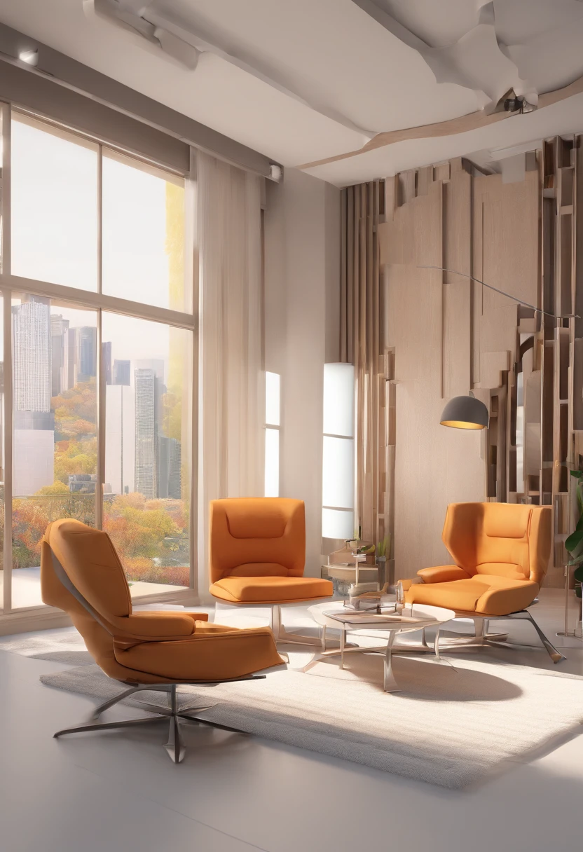 1 mesa grande, 2 poltronas, Futuristic, Minimalista, Studio photo, .cgi, 8k, linhas bem definidas, realista
