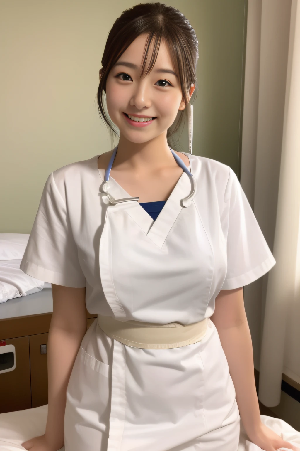 Arafed asian woman in a white uniform standing in a hospital room - SeaArt AI