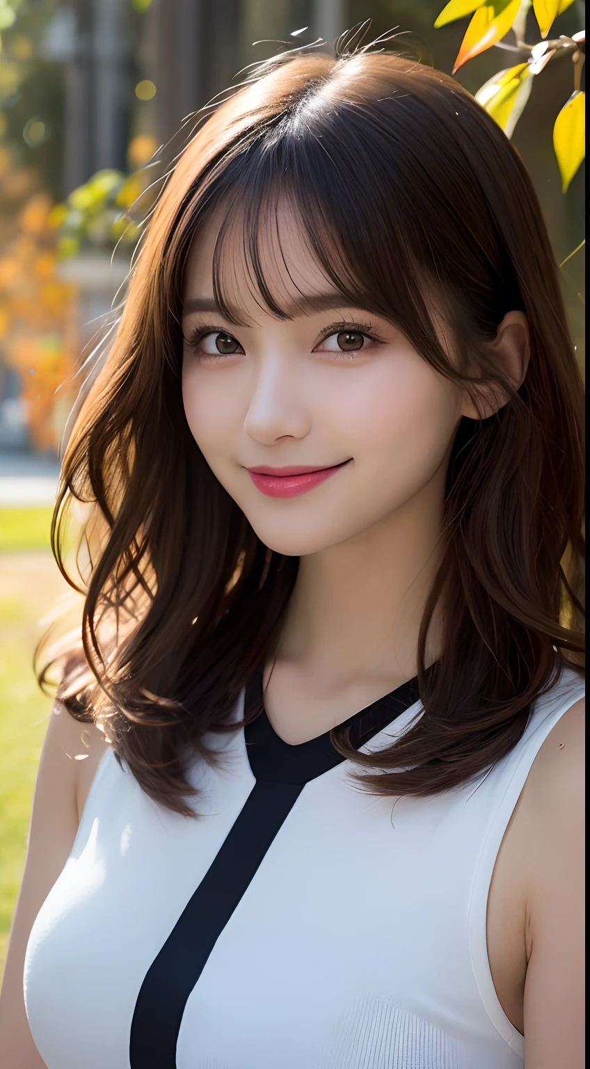 masutepiece, Best Quality, Illustration, Ultra-detailed, finely detail, hight resolution, 8K Wallpaper, Perfect dynamic composition, Beautiful detailed eyes, Women's Fashion Summer,Ponytail hair,Small breasts natural color lip, Bold sexy poses,Smile,Harajuku、20 years girl、Cute、Sexy shot looking at camera