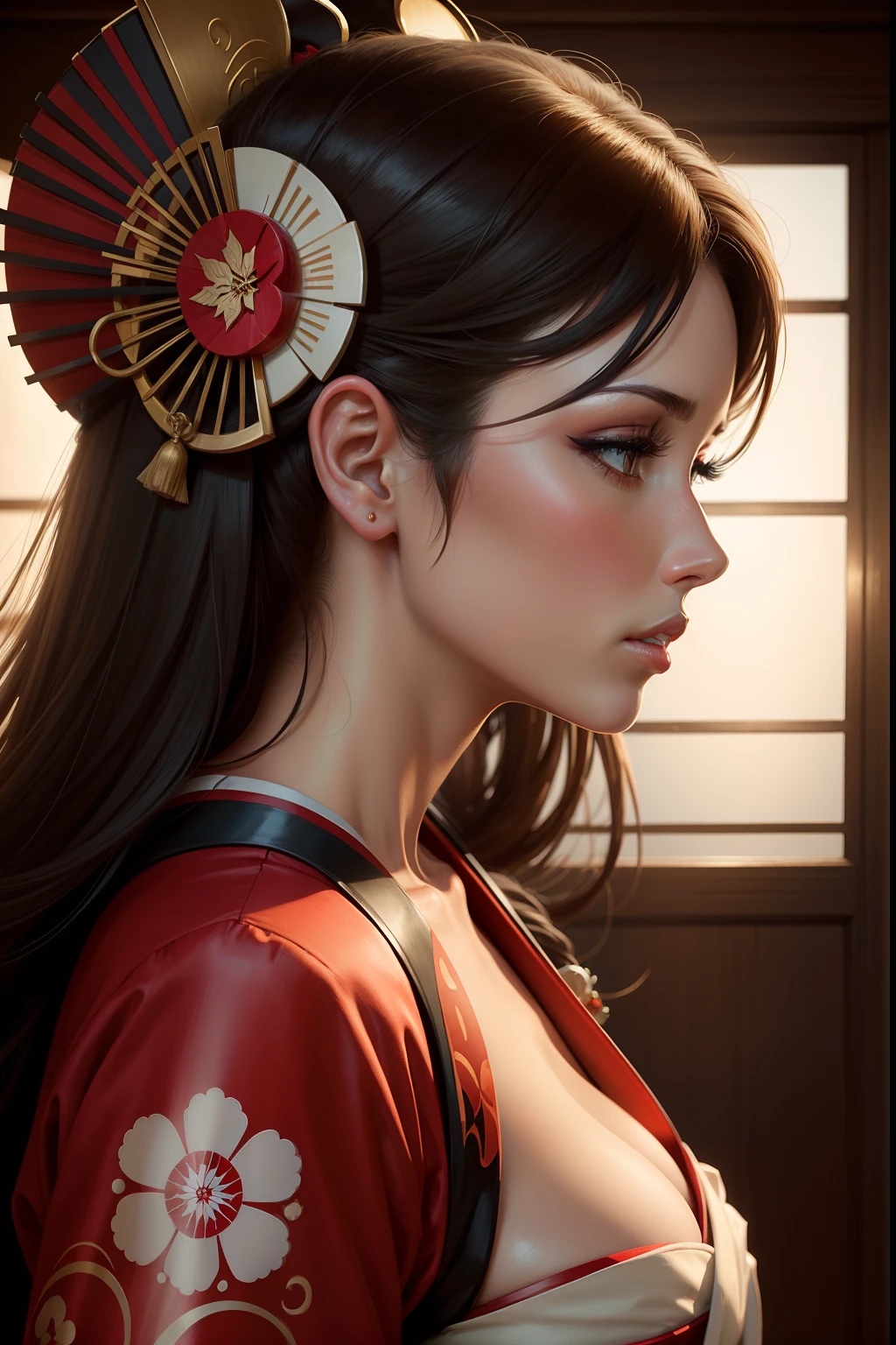 lucy pinder, portrait, profile, geisha, sexy, smiling, hot