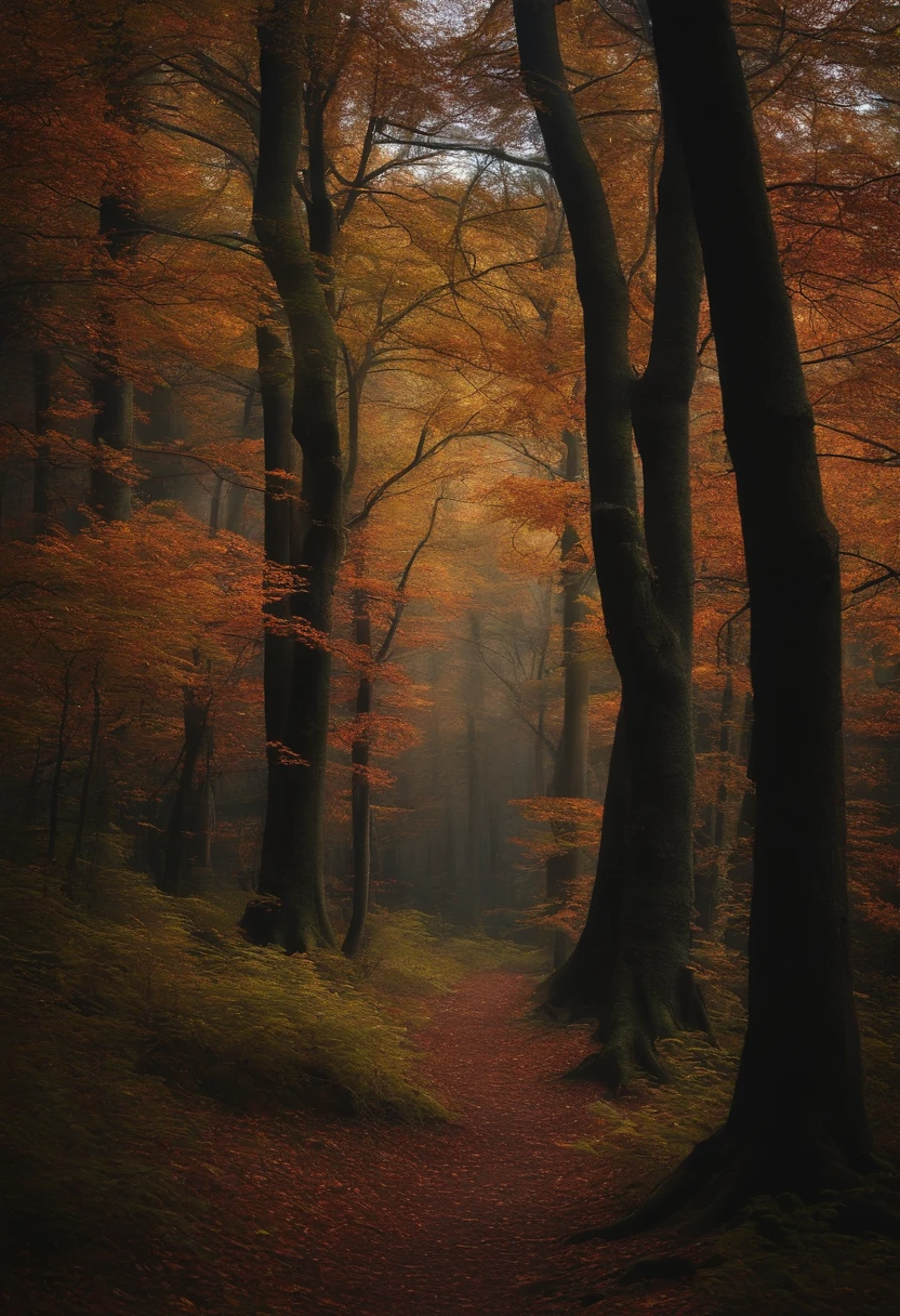 Dark forest, with many crooked trees