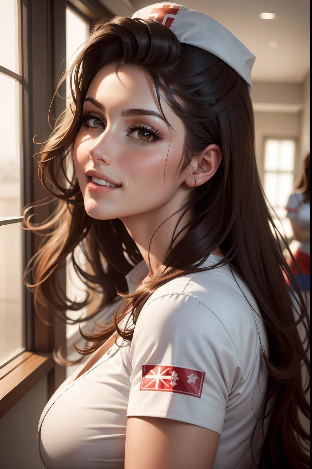 Lucy Pinder, perfil, retrato, sonriente, nurses calientes, sexy