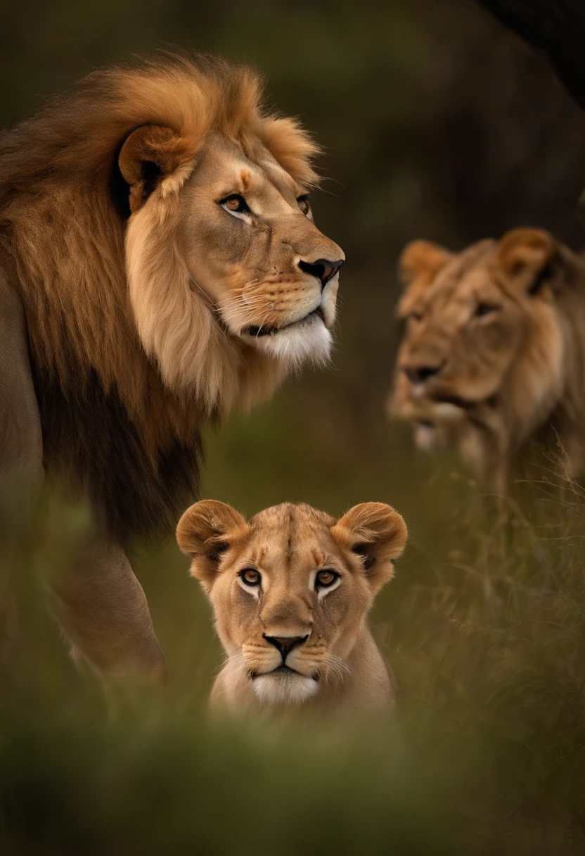 Two lions inside the savannah