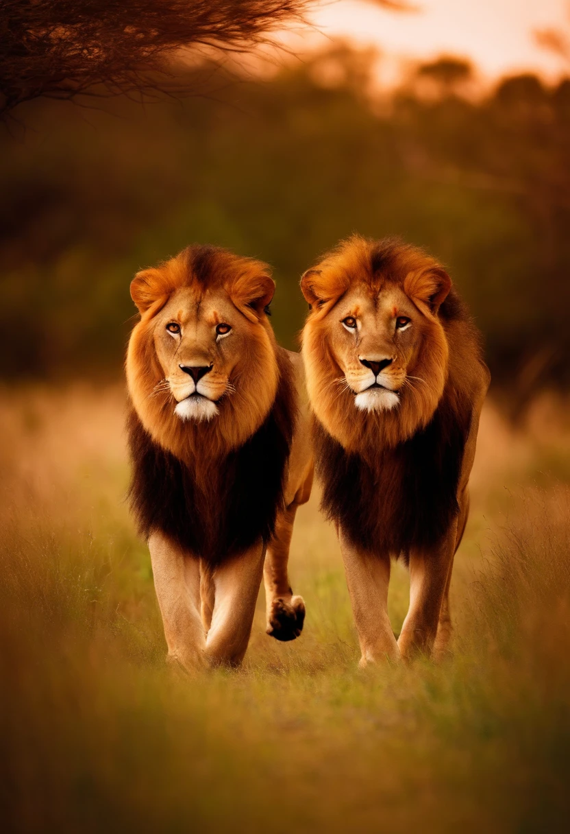 Two lions inside the savannah