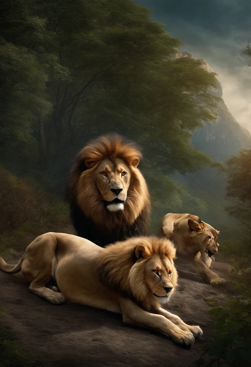 Werewolf attacking lions