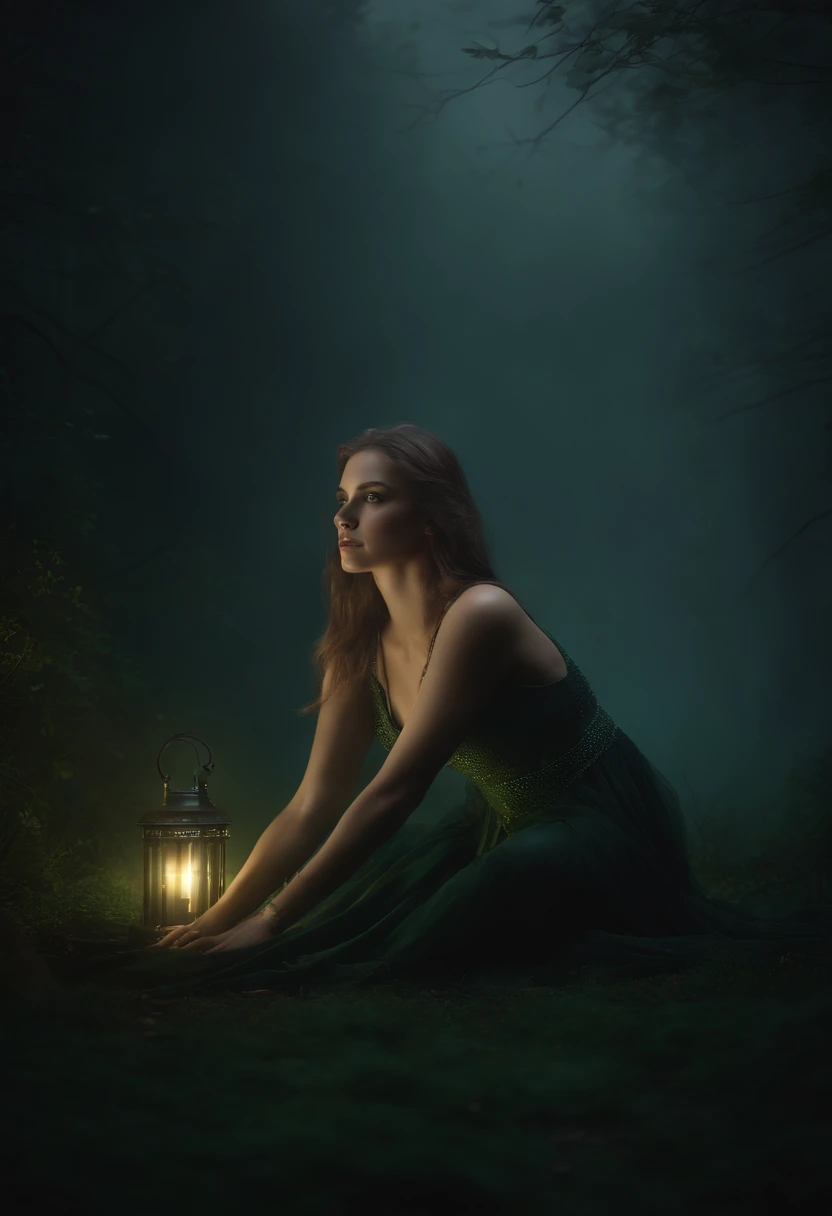 (extremely detailed CG unity 8k wallpaper), a beautiful young woman in the fog, undressed, her boobs covered by the fog, sitting, graveyard with spooky green lanterns, Style-Empire, (Style-Glass), (((surrealism))), full_body_shot, dramatic, backlit, light rays, volumetric lighting, detailed face, highly detailed, painting