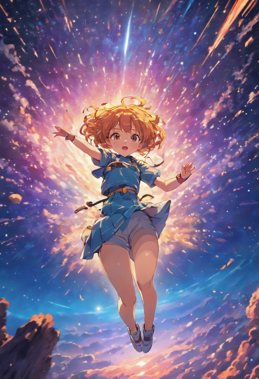 Anime girl jumping in outer space