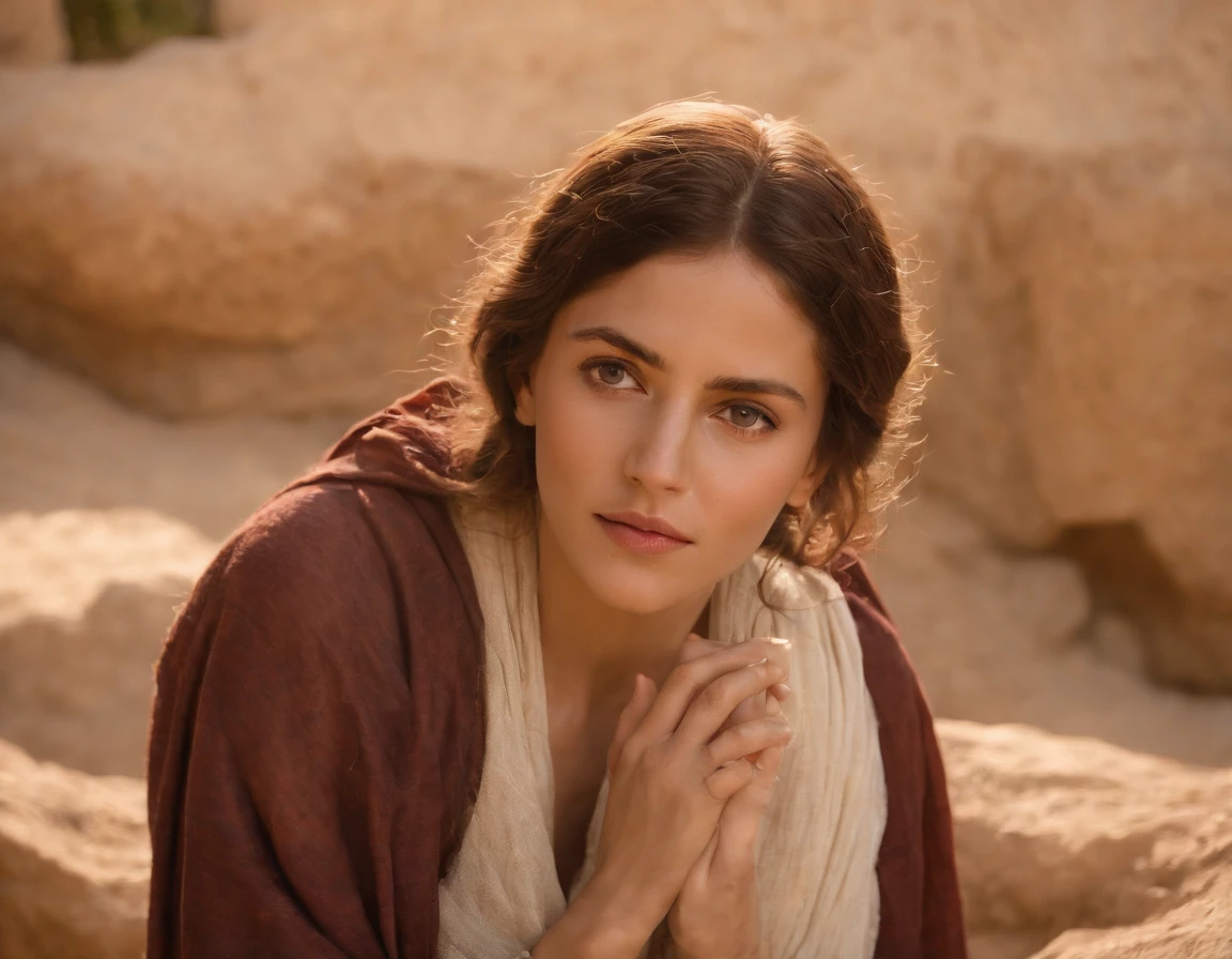 (melhor qualidade: 1.4), (Ultra Highres: 1.2), (fotorrealista: 1.4), (8k, Foto RAW: 1.2).The description of the Samaritan woman's physical appearance is not detailed in the biblical narrative, But her Samaritan background suggests she probably had similar traits to other people in the region. No historical-cultural context, The story of the Samaritan woman is set during a period of ethnic and religious tensions between Samaritans and Jews. His encounter with Jesus at Jacob's well highlights the message of spiritual equality and the importance of faith over cultural differences.