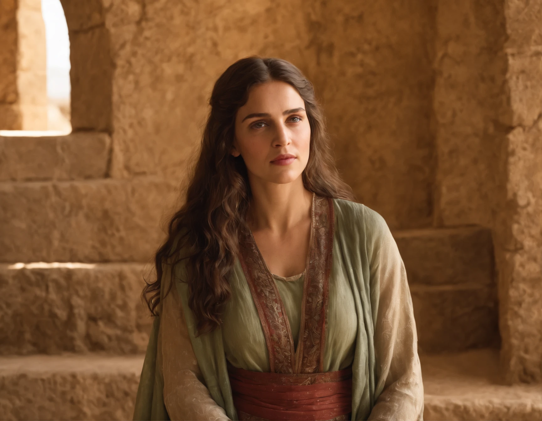 (melhor qualidade: 1.4), (Ultra Highres: 1.2), (fotorrealista: 1.4), (8k, Foto RAW: 1.2).The description of the Samaritan woman's physical appearance is not detailed in the biblical narrative, But her Samaritan background suggests she probably had similar traits to other people in the region. No historical-cultural context, The story of the Samaritan woman is set during a period of ethnic and religious tensions between Samaritans and Jews. His encounter with Jesus at Jacob's well highlights the message of spiritual equality and the importance of faith over cultural differences.