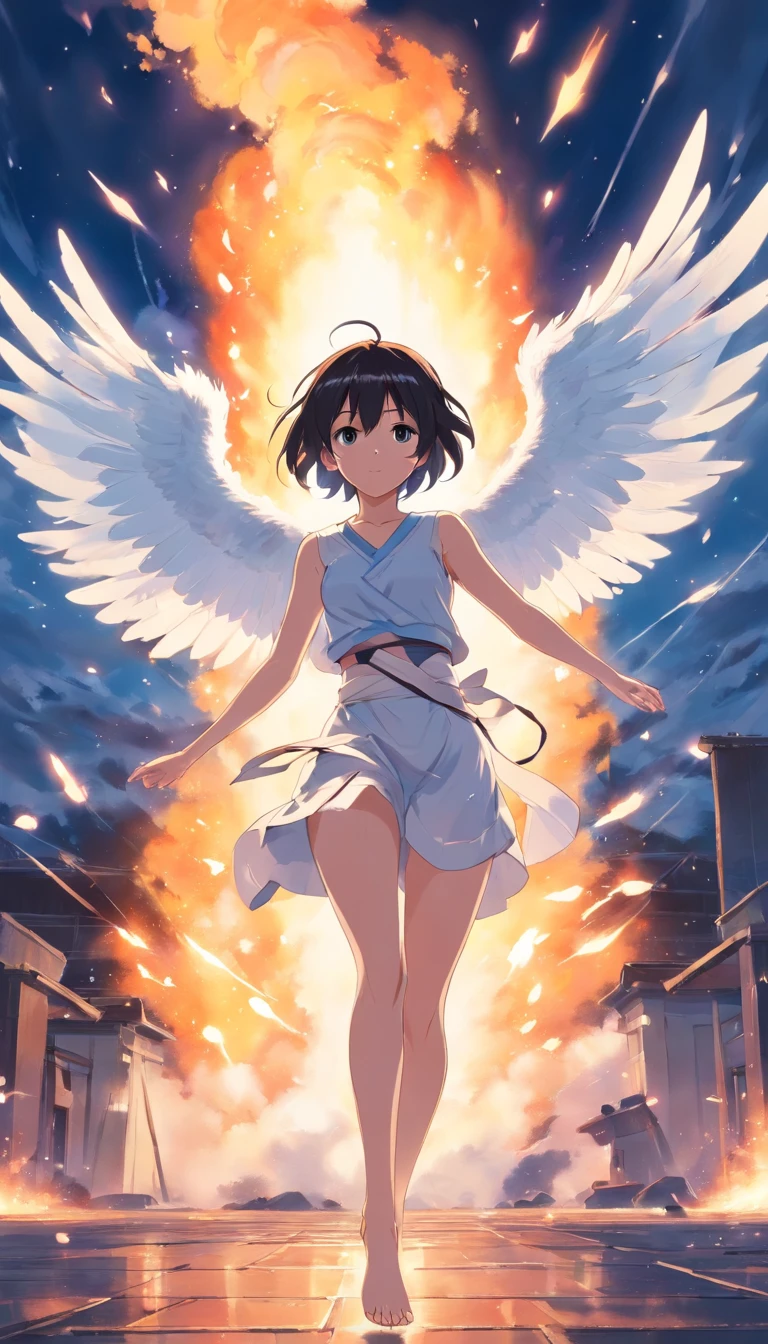 student nudist circle、Severely torn clothes scatter、Fight against the strong wind、take a wide stance、Dynamism、