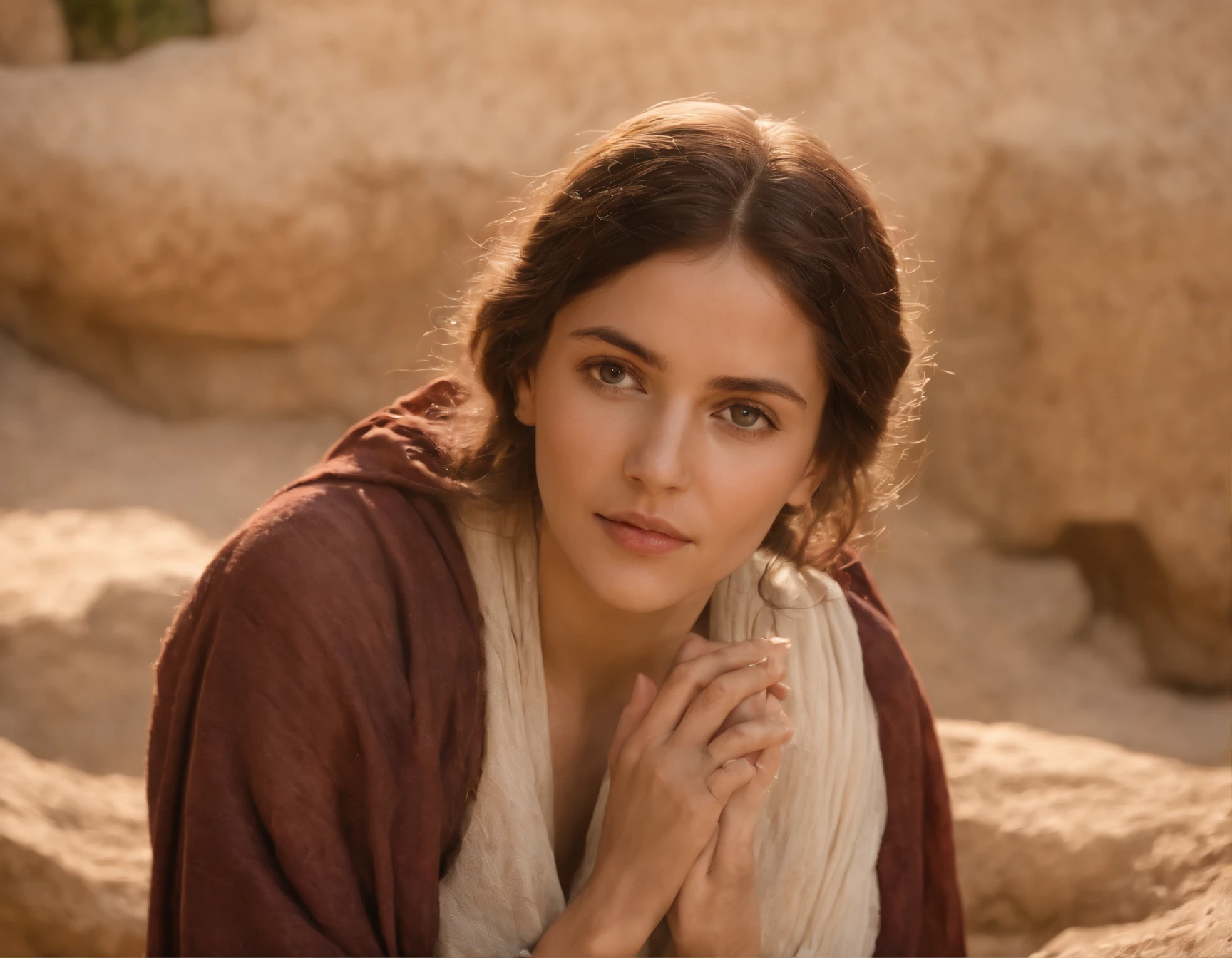 (melhor qualidade: 1.4), (Ultra Highres: 1.2), (fotorrealista: 1.4), (8k, Foto RAW: 1.2).The description of the Samaritan woman's physical appearance is not detailed in the biblical narrative, But her Samaritan background suggests she probably had similar traits to other people in the region. No historical-cultural context, The story of the Samaritan woman is set during a period of ethnic and religious tensions between Samaritans and Jews. His encounter with Jesus at Jacob's well highlights the message of spiritual equality and the importance of faith over cultural differences.