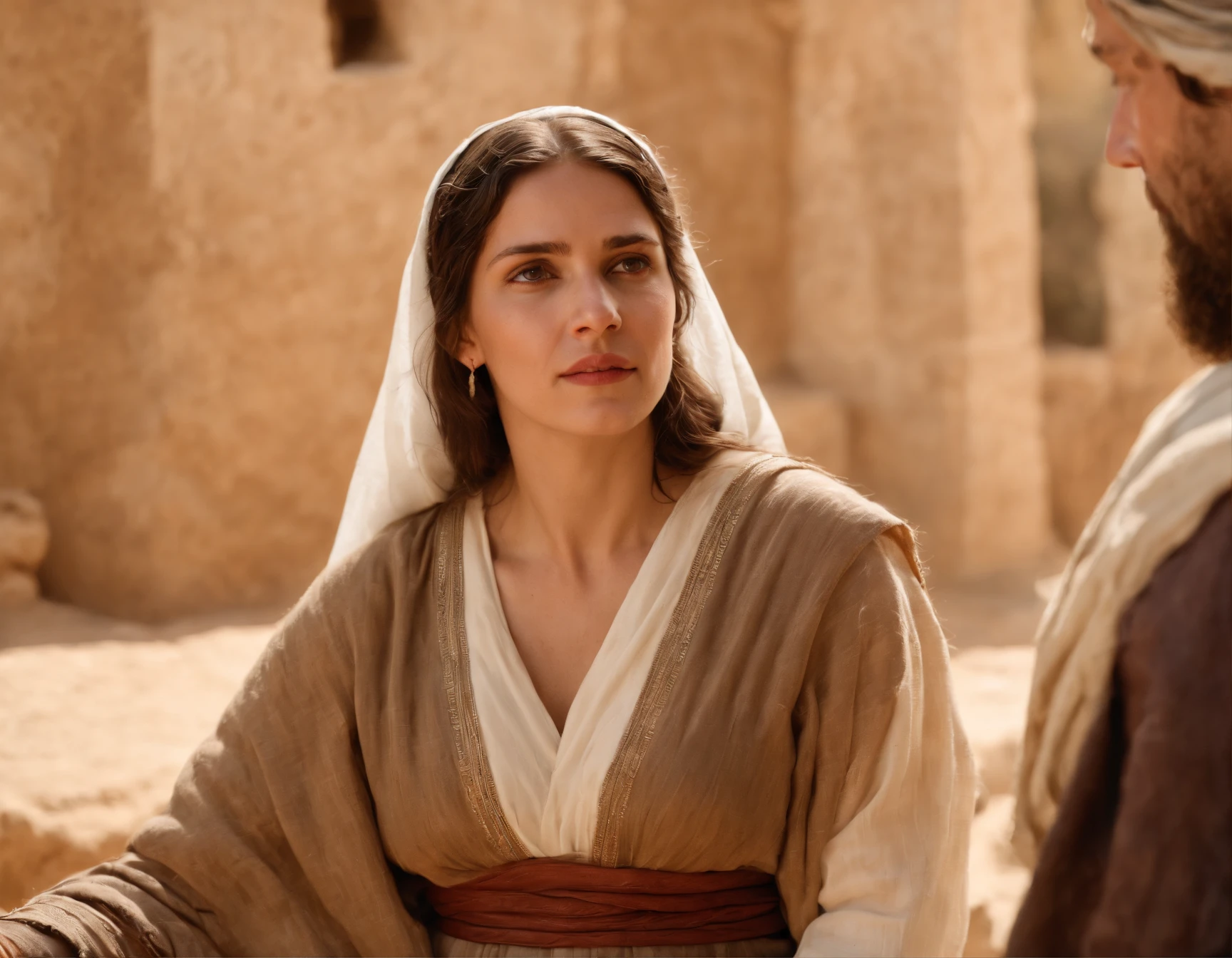 (melhor qualidade: 1.4), (Ultra Highres: 1.2), (fotorrealista: 1.4), (8k, Foto RAW: 1.2).The description of the Samaritan woman's physical appearance is not detailed in the biblical narrative, But her Samaritan background suggests she probably had similar traits to other people in the region. No historical-cultural context, The story of the Samaritan woman is set during a period of ethnic and religious tensions between Samaritans and Jews. His encounter with Jesus at Jacob's well highlights the message of spiritual equality and the importance of faith over cultural differences.